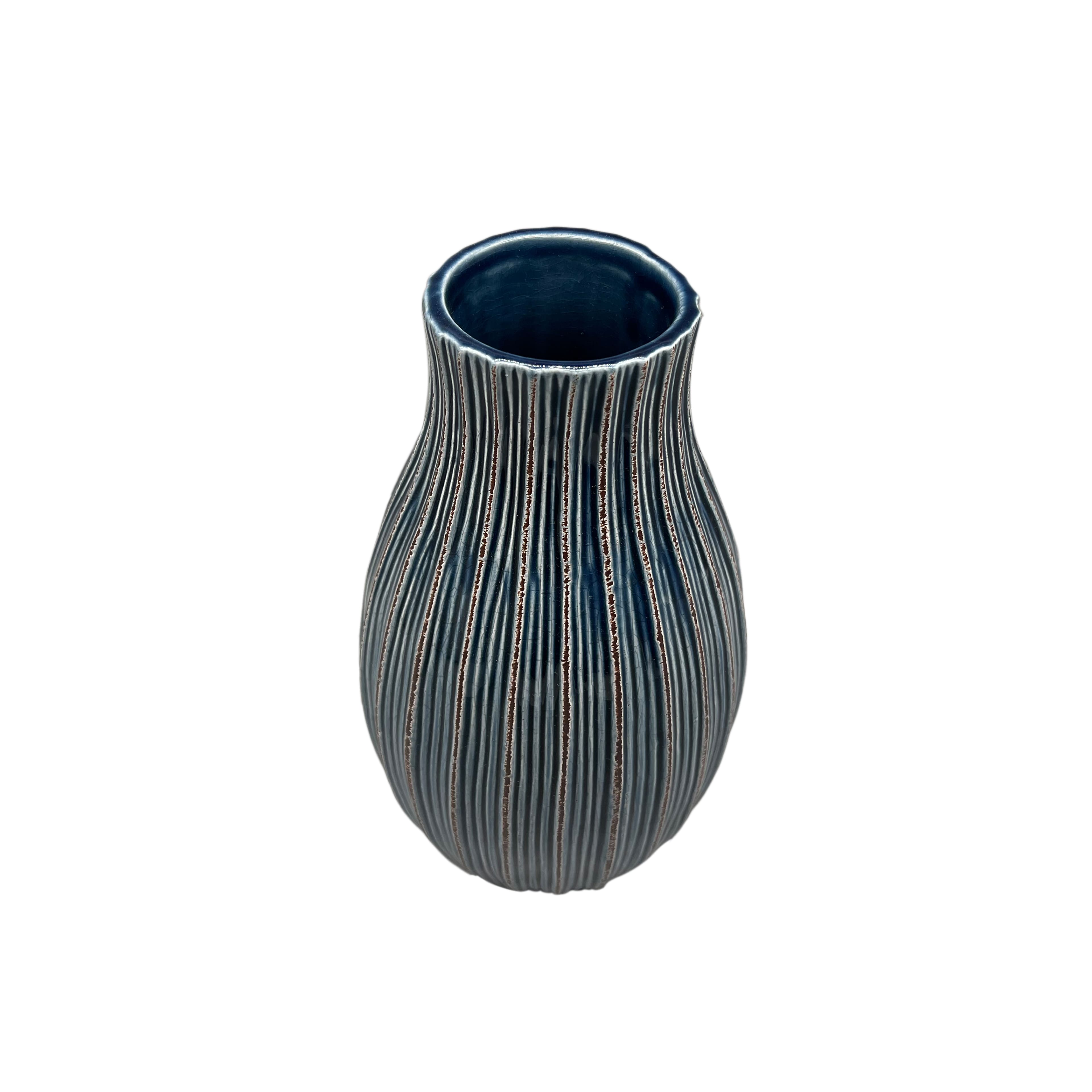 9" Navy Ribbed Ceramic Vase by Ashland®