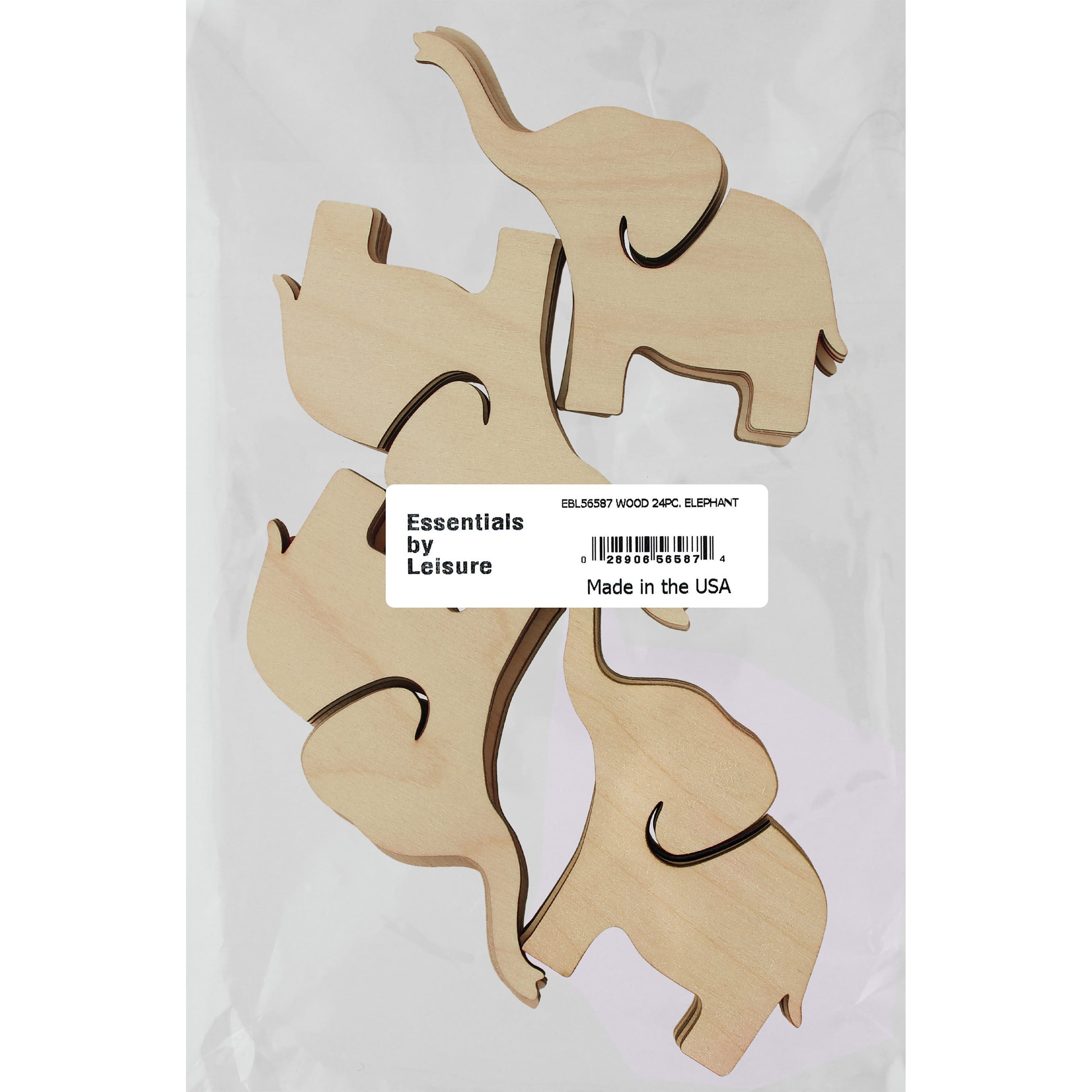 Essentials by Leisure Arts 24 Pack 5&#x22; x 2.75&#x22; Elephant Flat Wood Shape