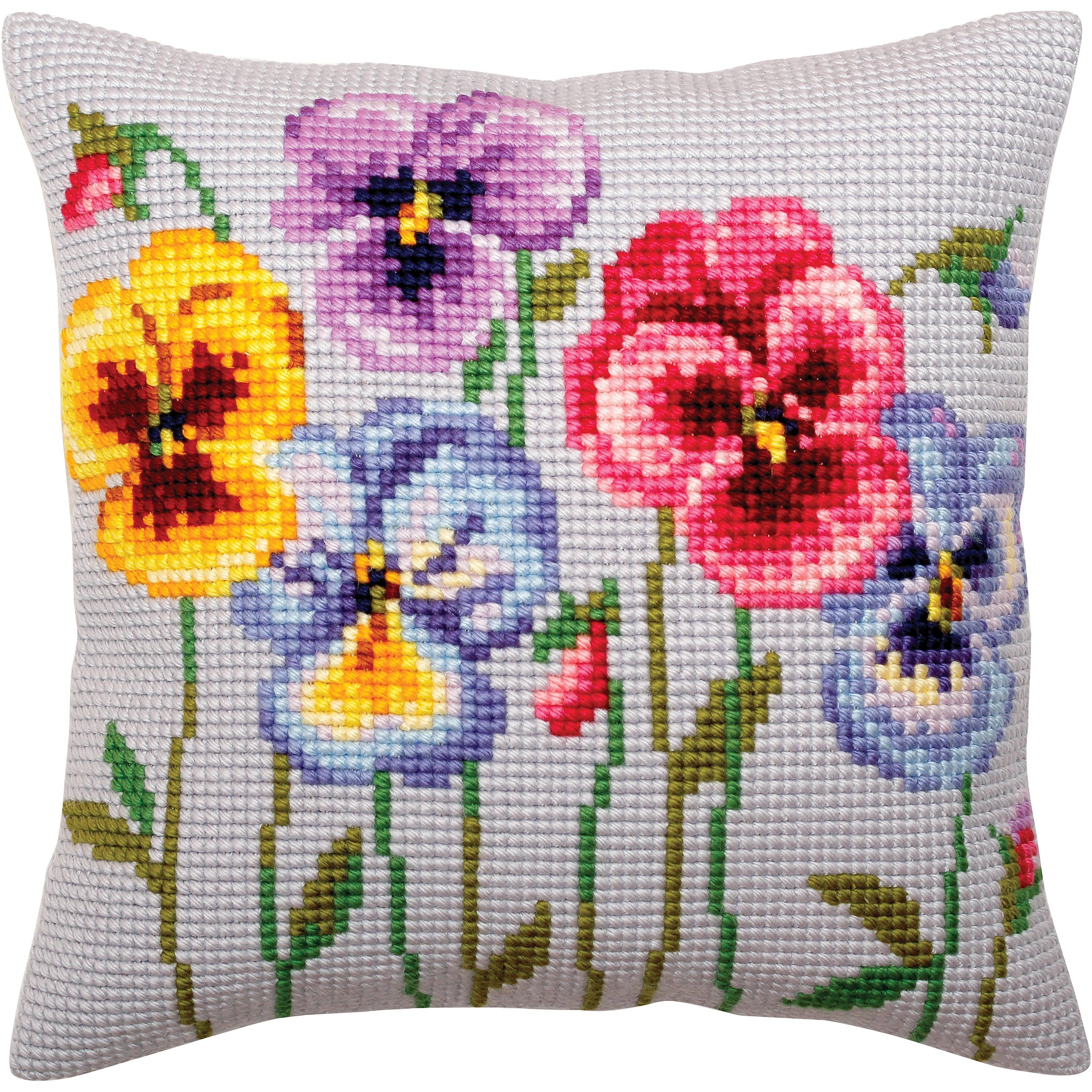 RTO Collection D'Art Pansies Stamped Needlepoint Cushion | Needlepoint ...