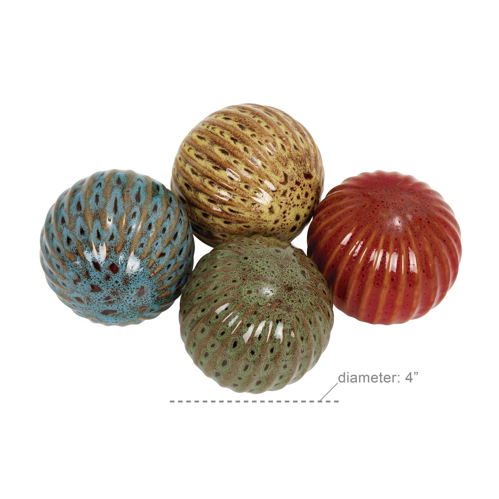 4&#x22; Multicolor Ribbed Ceramic Vase Filler Orb Set