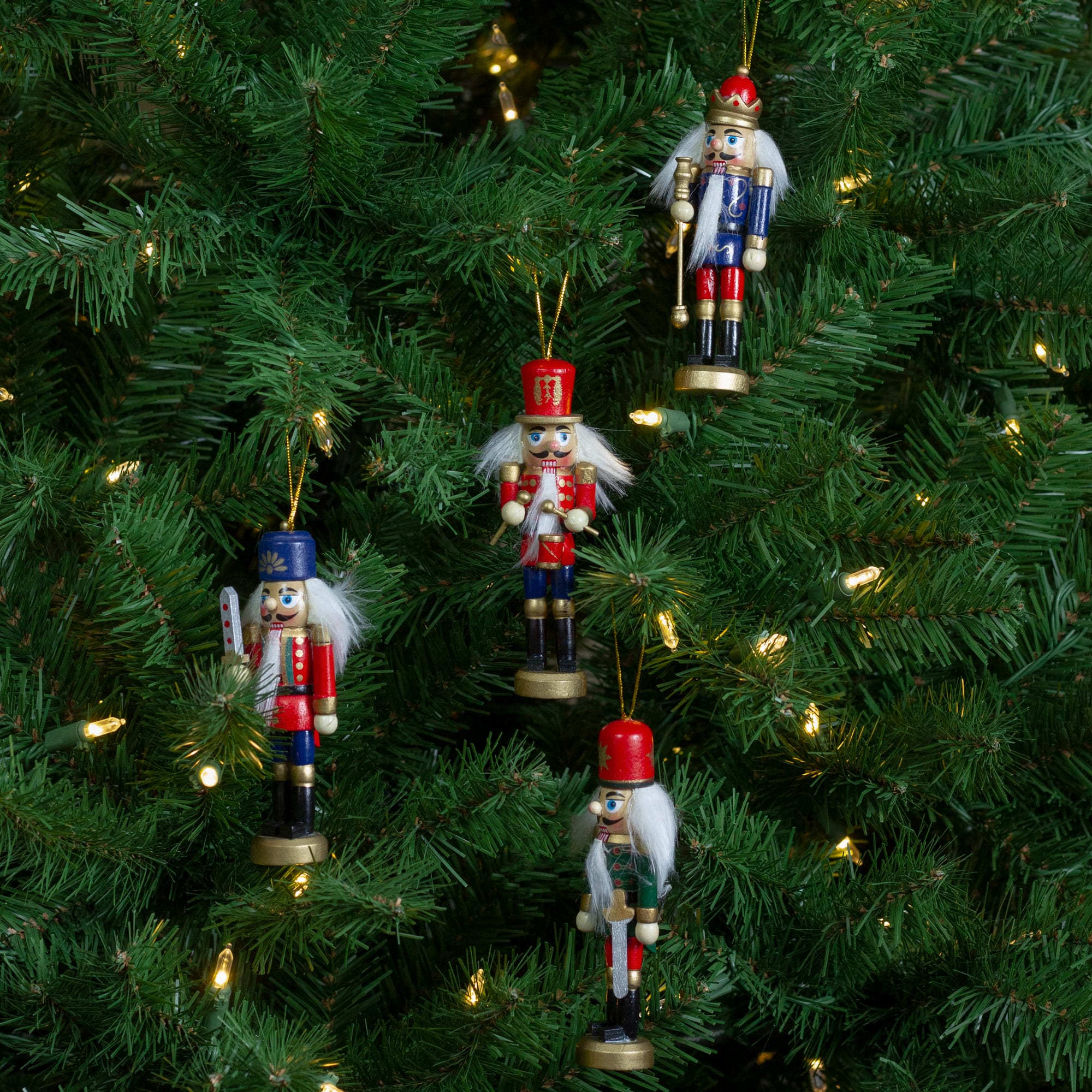 4ct. 5&#x22; Multicolor Nutcracker Wood Ornaments