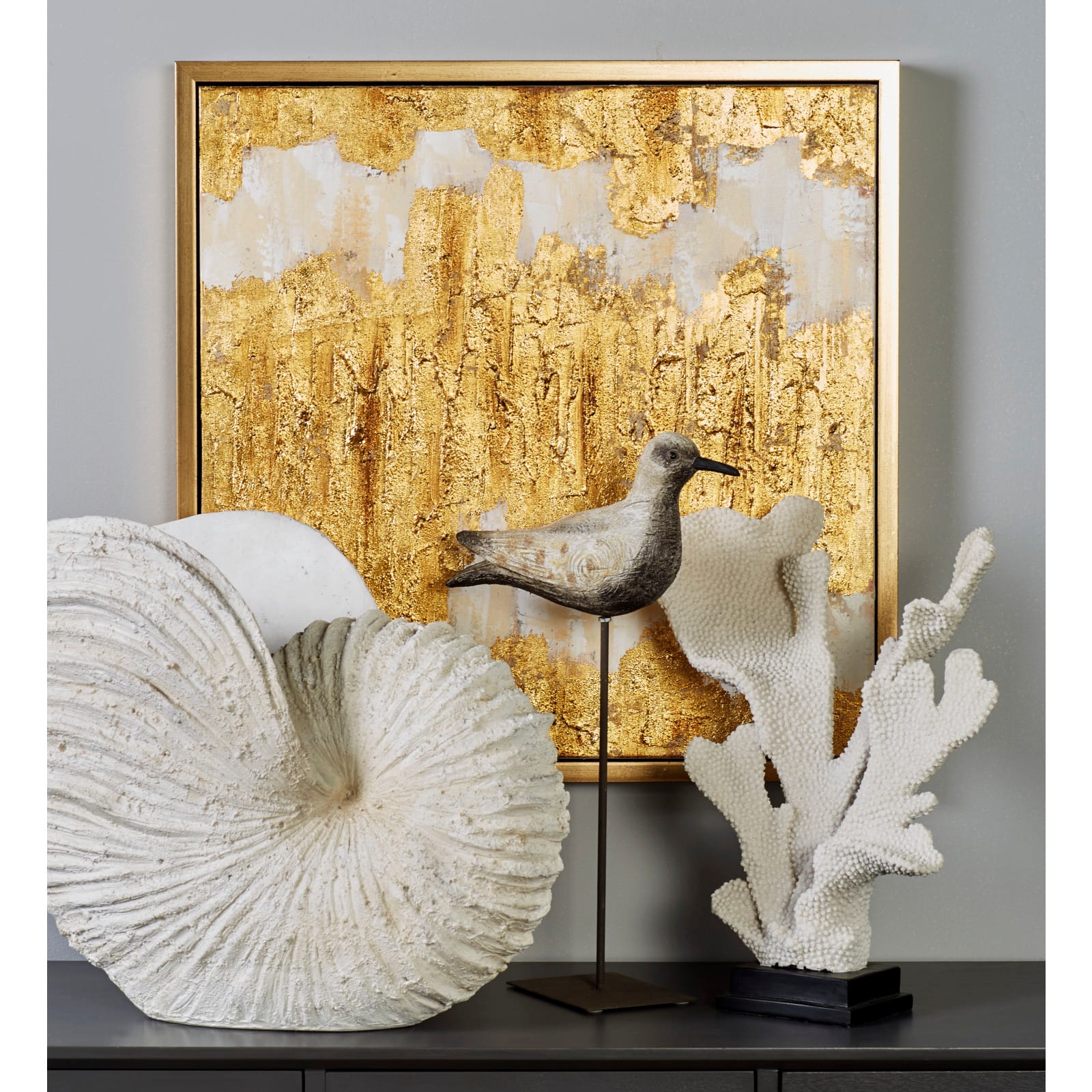 CosmoLiving by Cosmopolitan Beige &#x26; Gold Glam Framed Canvas Wall Art