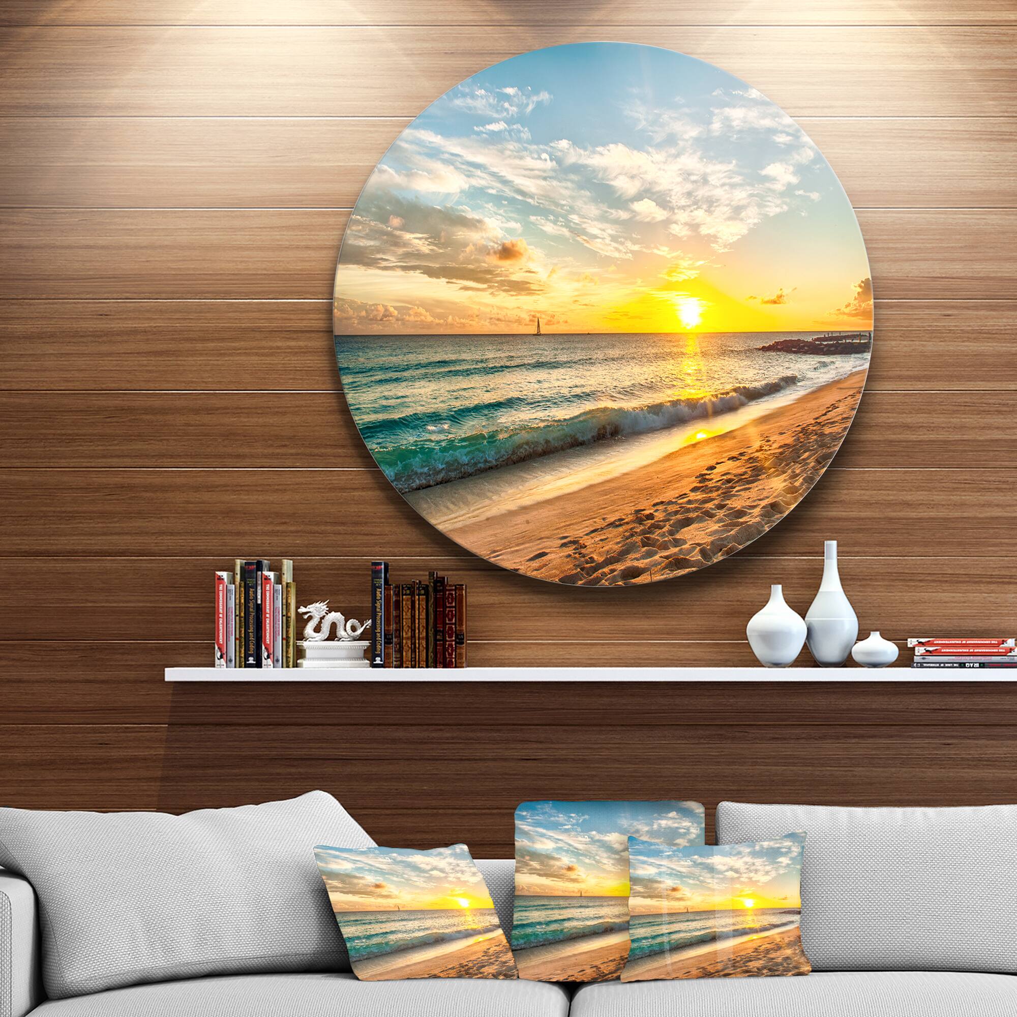 Designart - White Beach in Island of Barbados' Seascape Metal Artwork