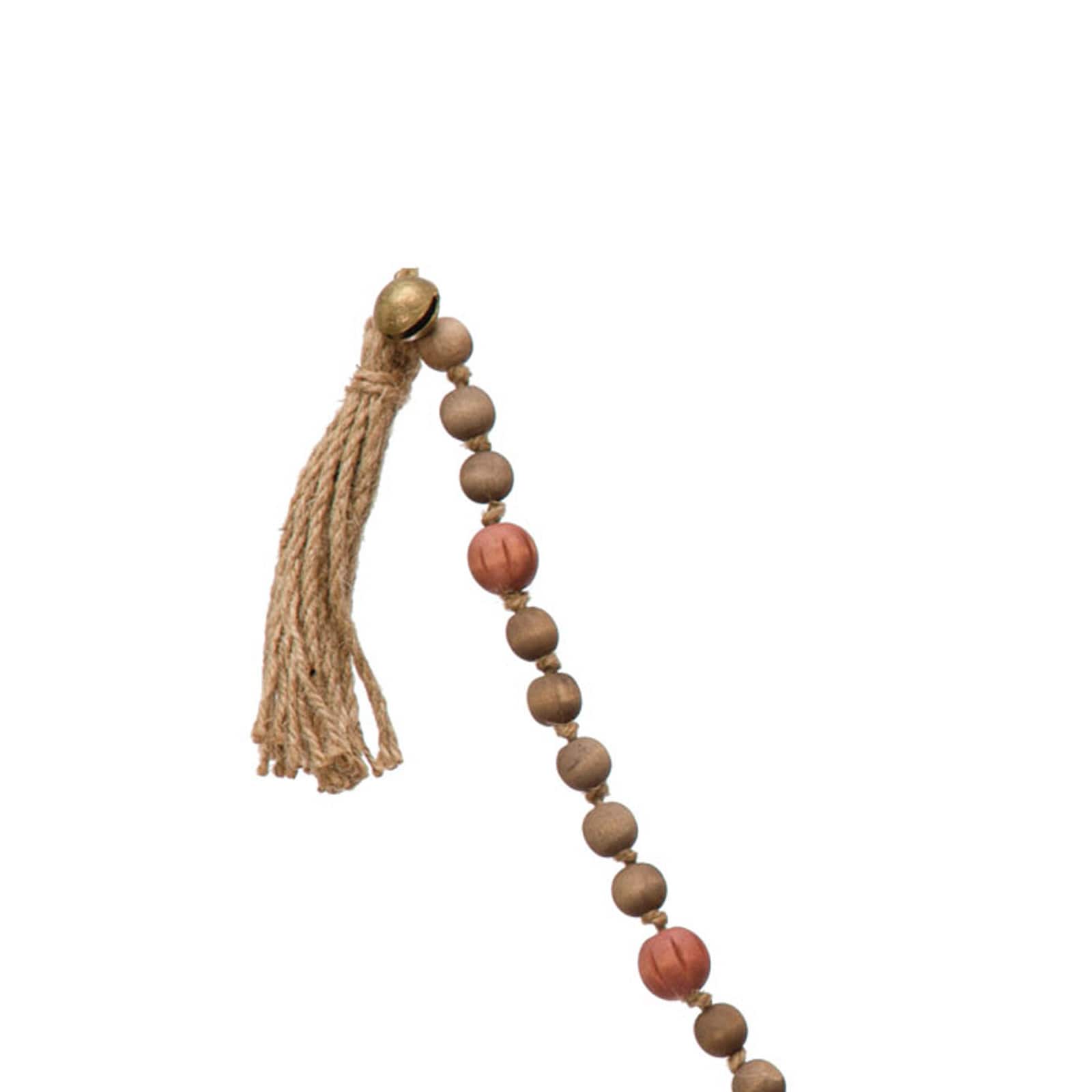 Hello Honey® 40" Paulownia Wood Beads, Jingle Bells & Jute Tassels Garland