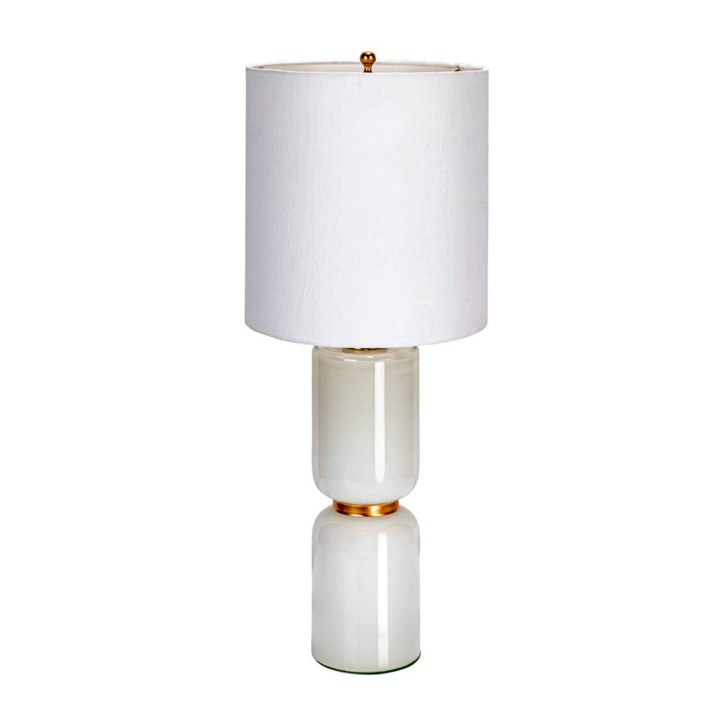 2ft. Stacked Glass Base Table Lamp with White Cotton Drum Shade