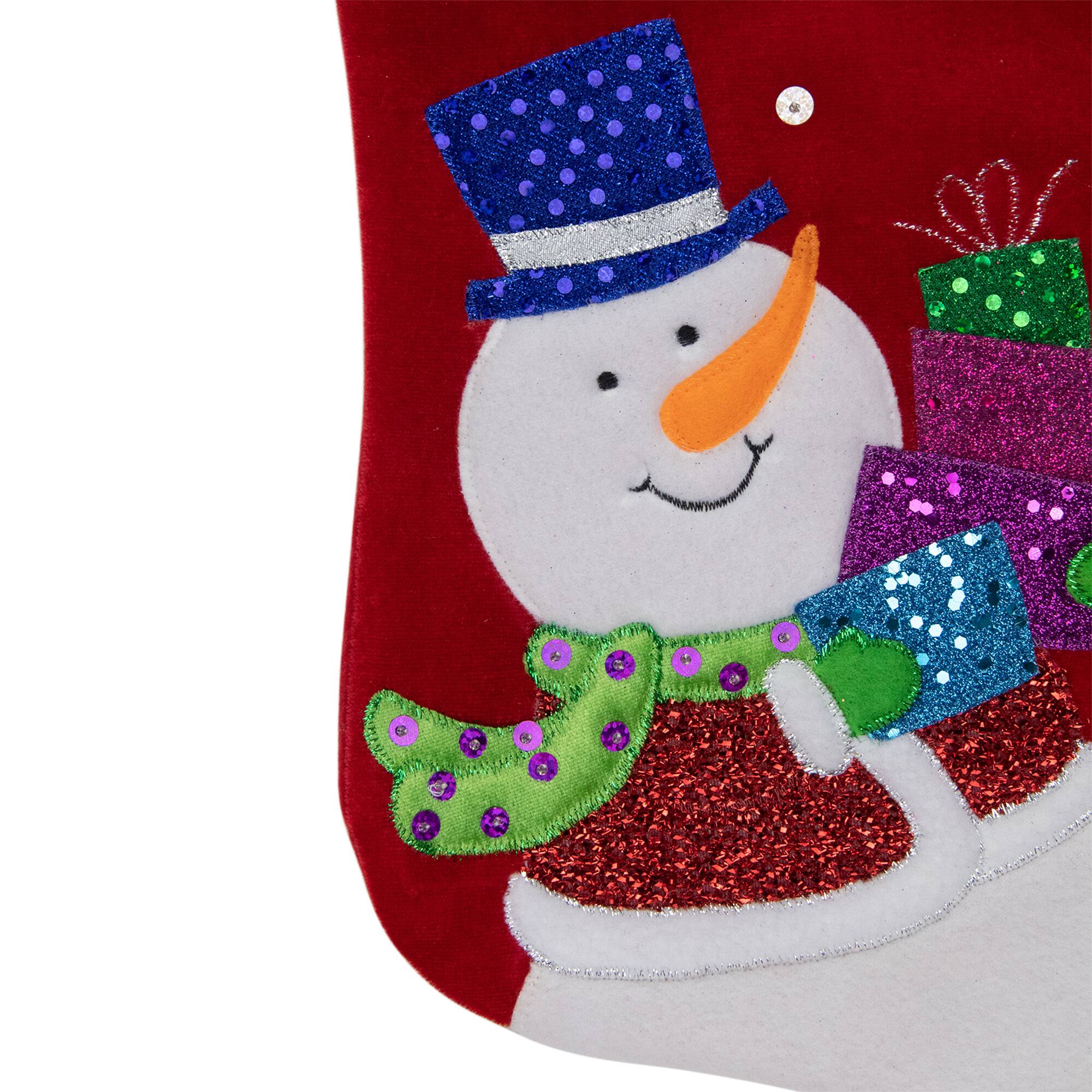 20.5&#x22; Embroidered Snowman with Glitter Presents Stocking