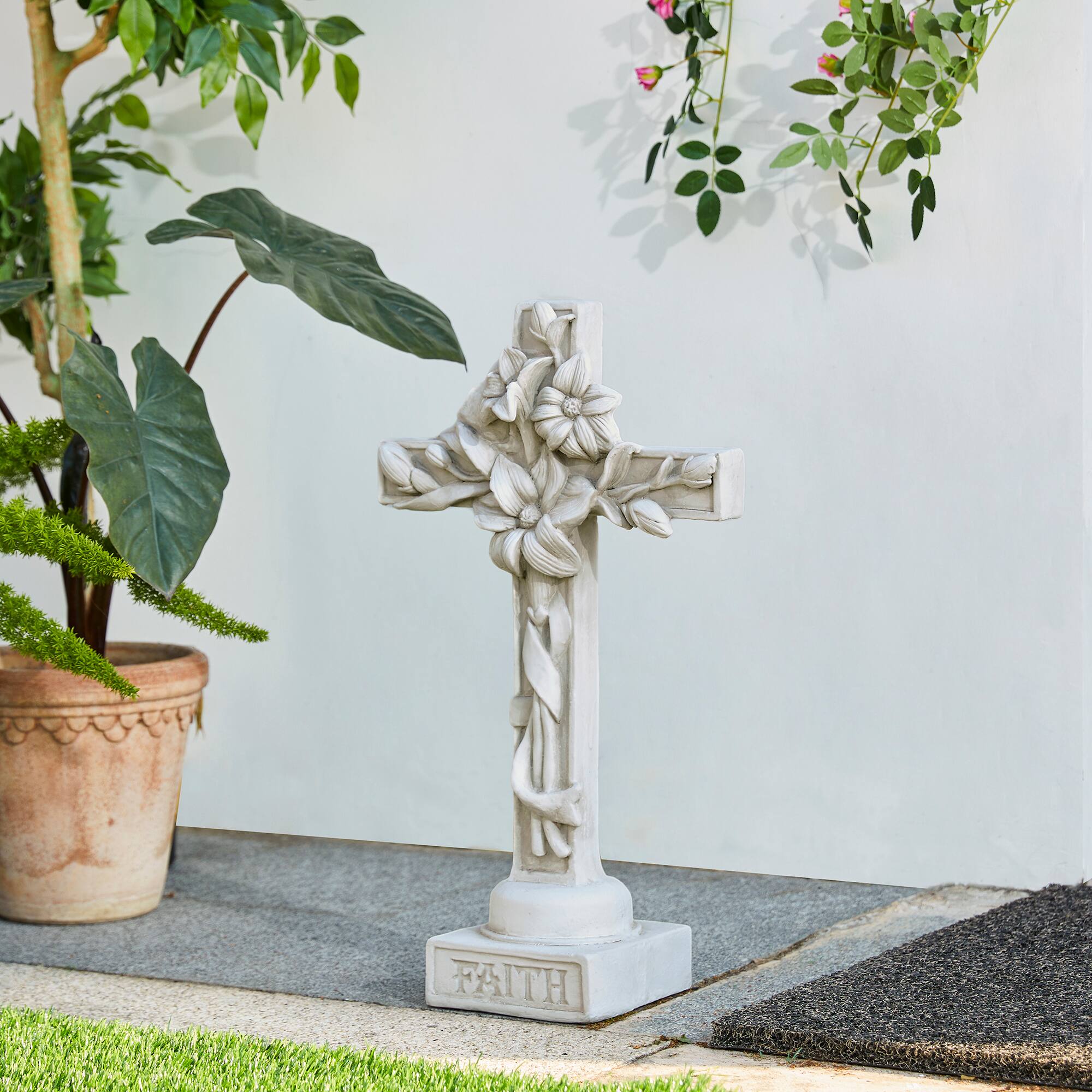 Glitzhome&#xAE; 21&#x22; Holy Cross with Lily Garden Statue