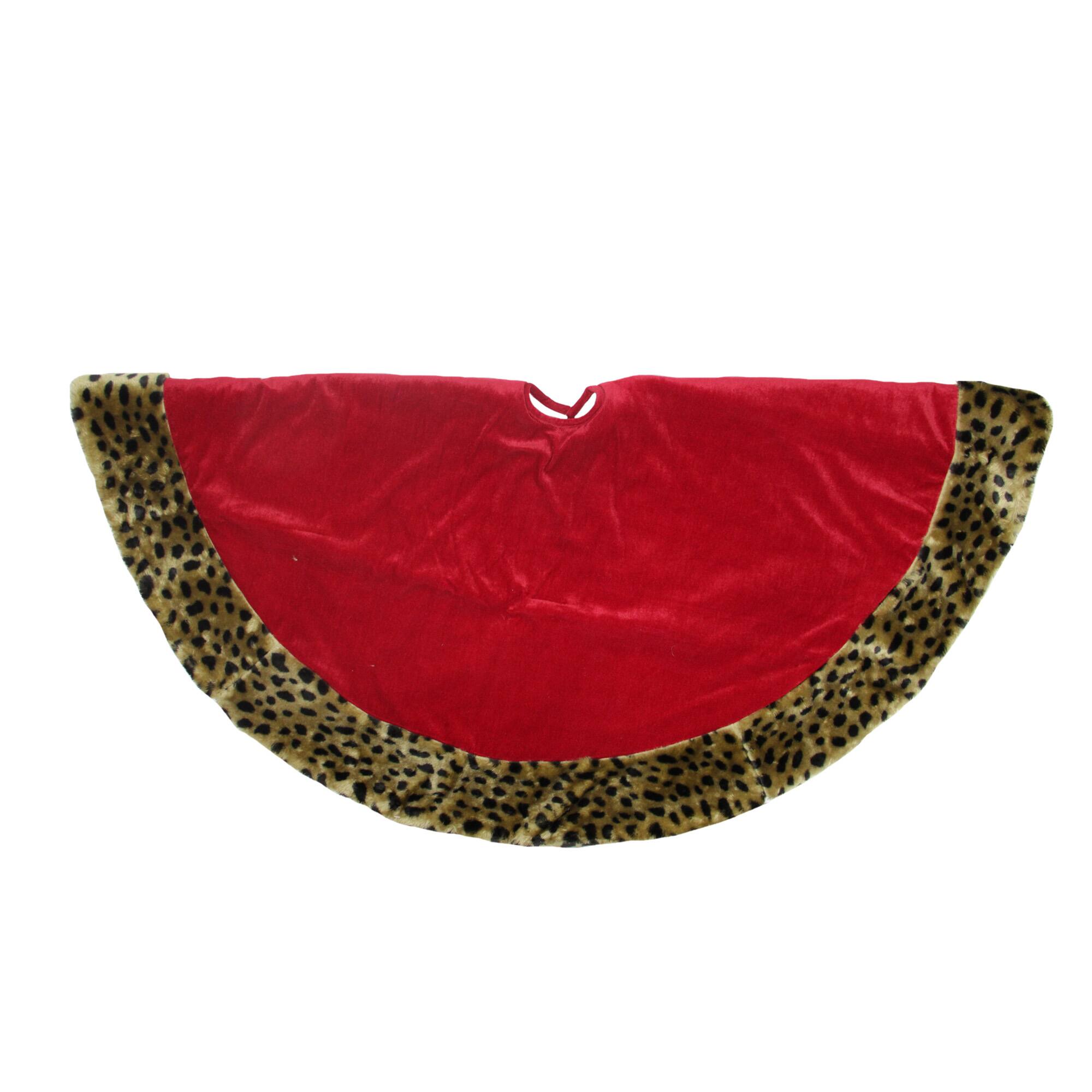 48&#x22; Diva Safari Red Velveteen &#x26; Cheetah Print Tree Skirt