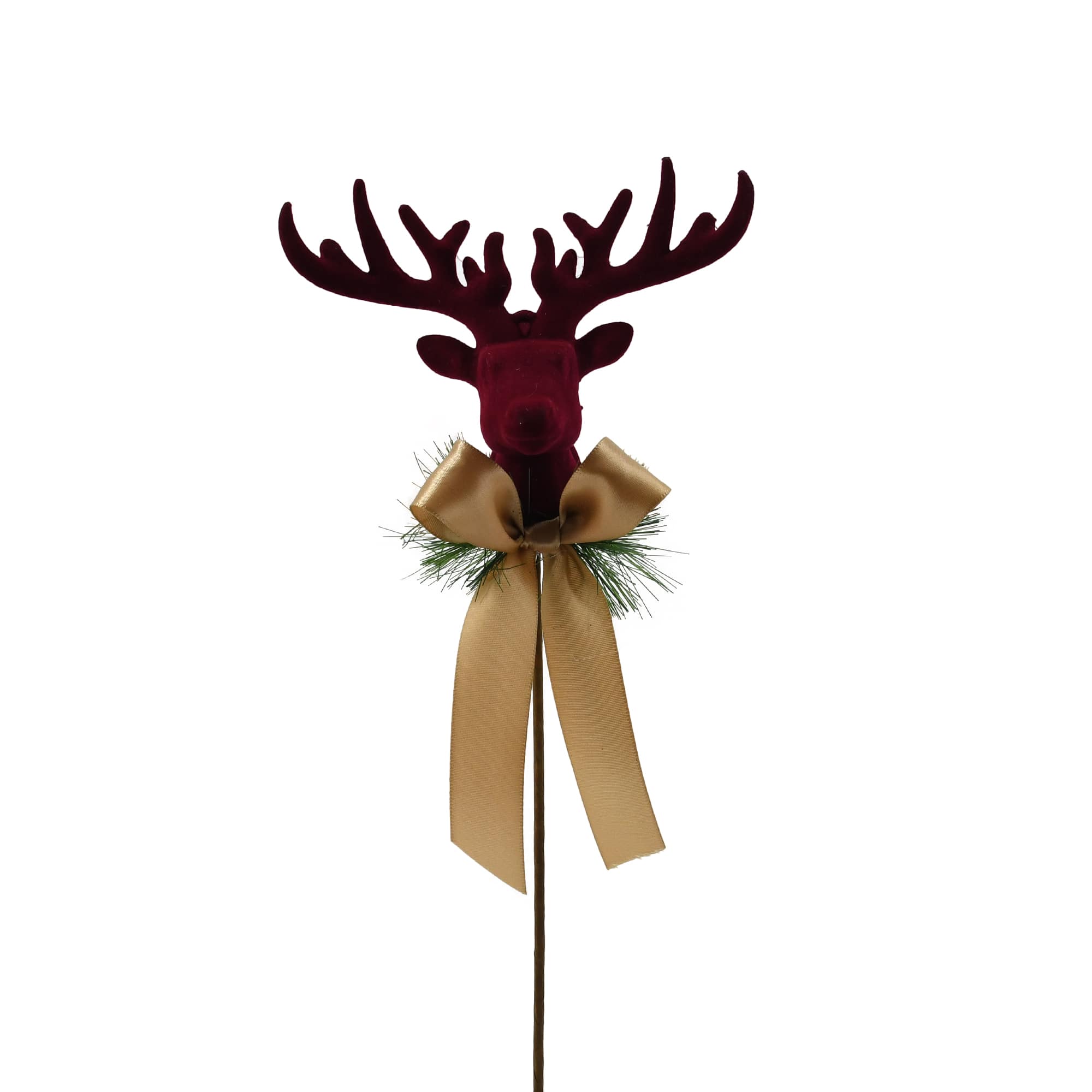 11.75&#x22; Red Flocked Reindeer &#x26; Gold Bow Pick by Ashland&#xAE;