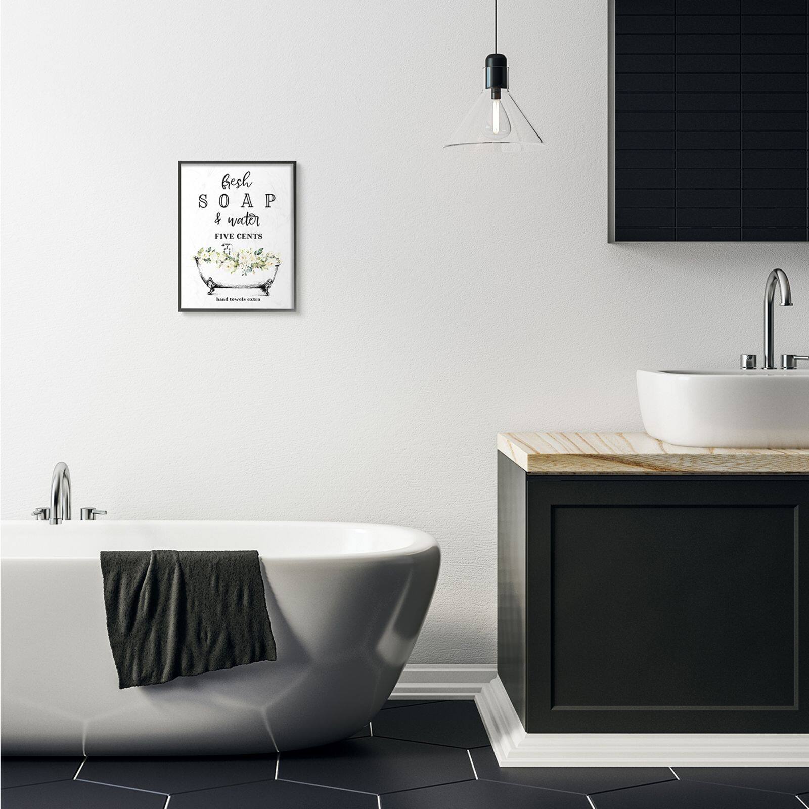 Stupell Industries Fresh Soap & Water Bath Tub Bathroom Design Black Framed Wall Art