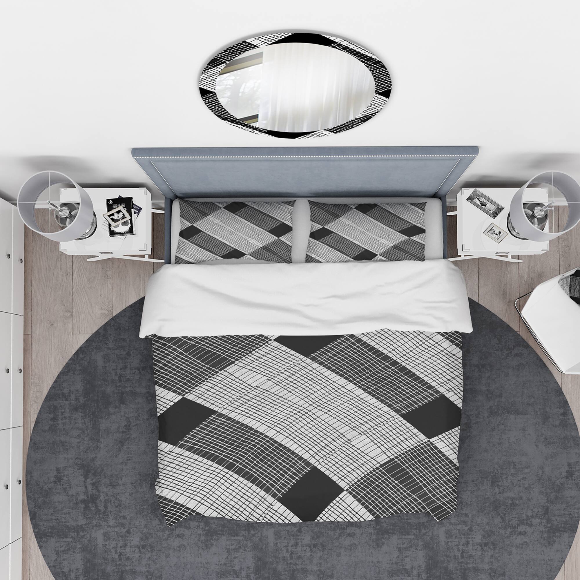 Designart &#x27;Black and White Check Stipes Pattern&#x27; Modern &#x26; Contemporary Bedding Set - Duvet Cover &#x26; Shams