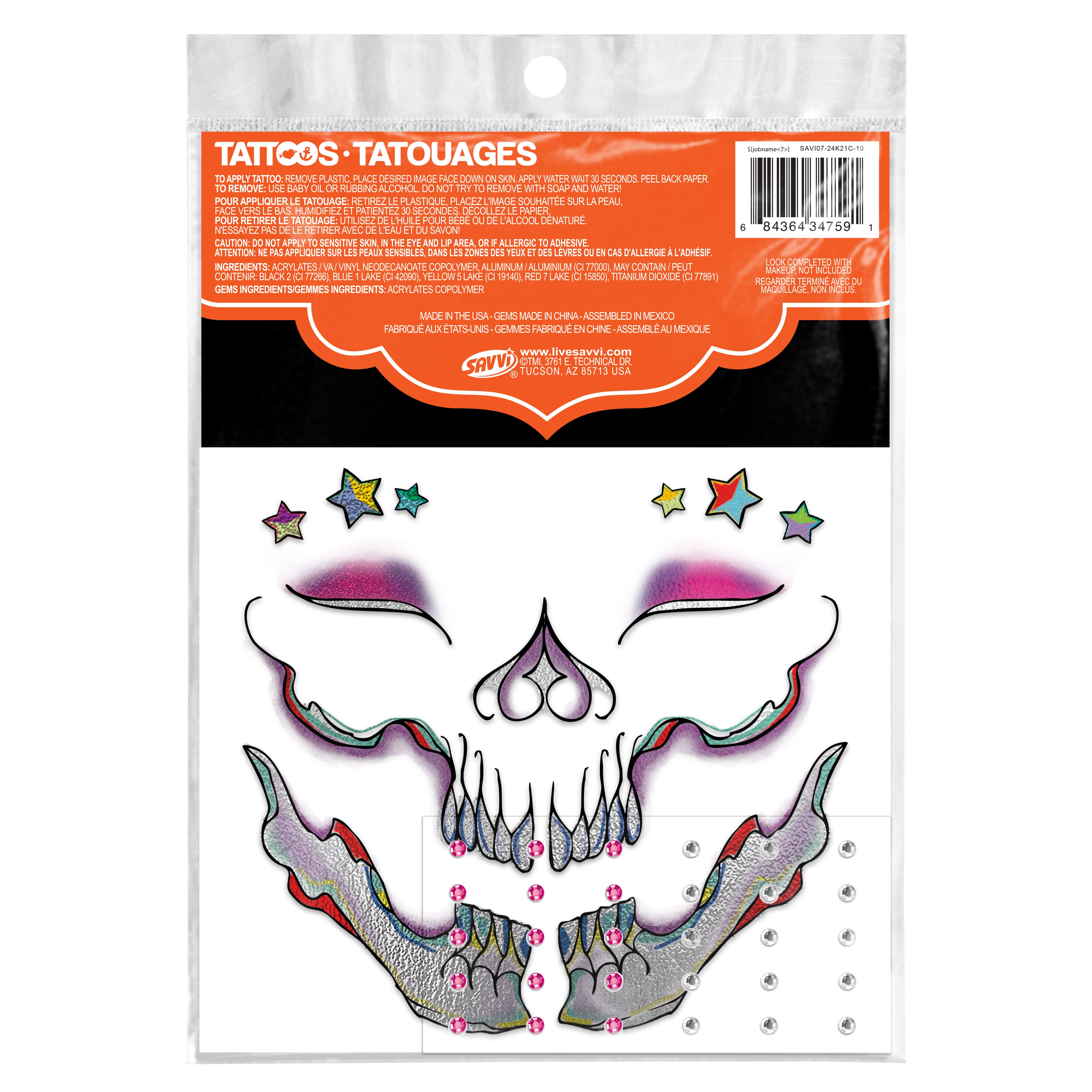 Savvi Glam Skull Costume Temporary Tattoos with Gems
