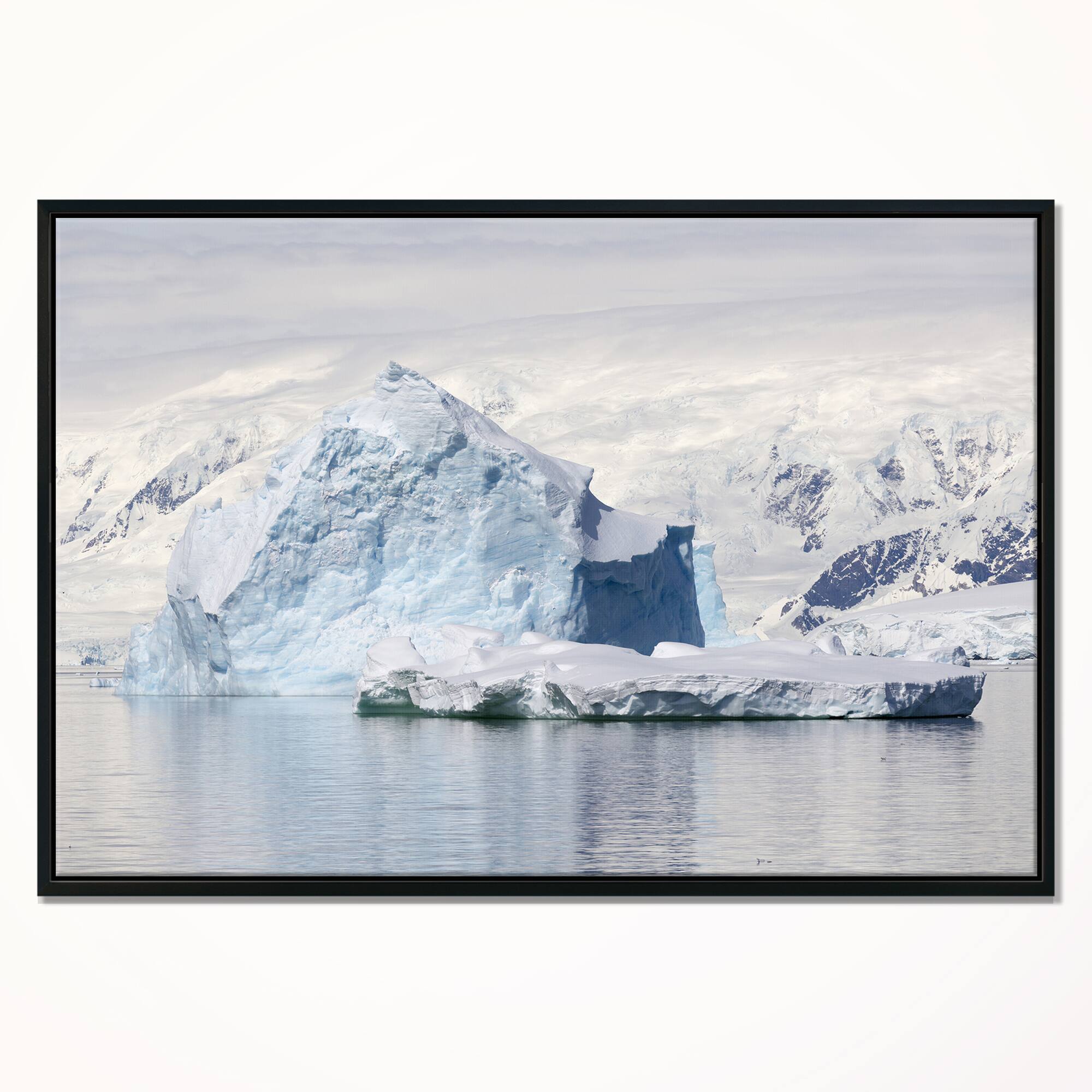 Designart - Antarctica Mountains - Landscape Photo Canvas Art Print in Black Frame