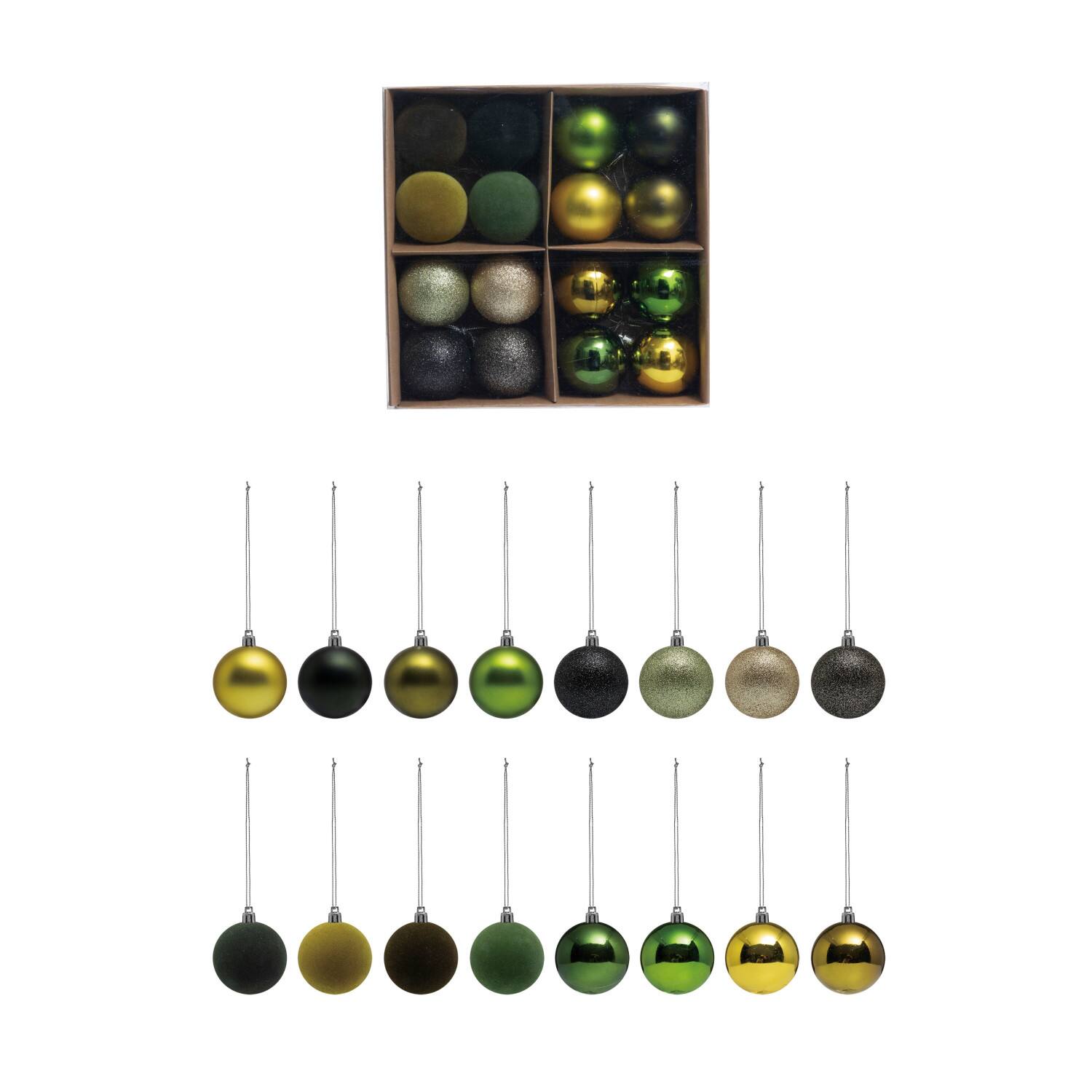 Hello Honey® 10" Green Flocked, Glitter, Matte & Pearlized Plastic Ball Ornaments Box Set