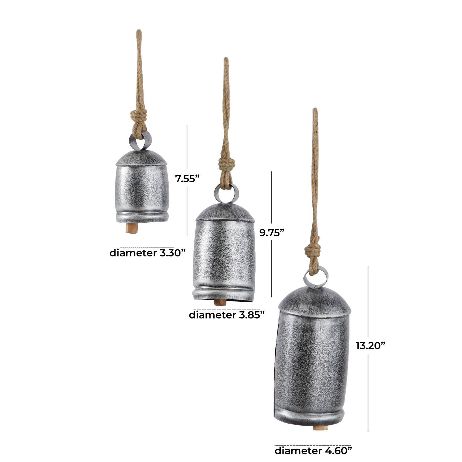 Silver Metal Bohemian Decorative Cow Bell, Set of 3" 13", 10", 8"