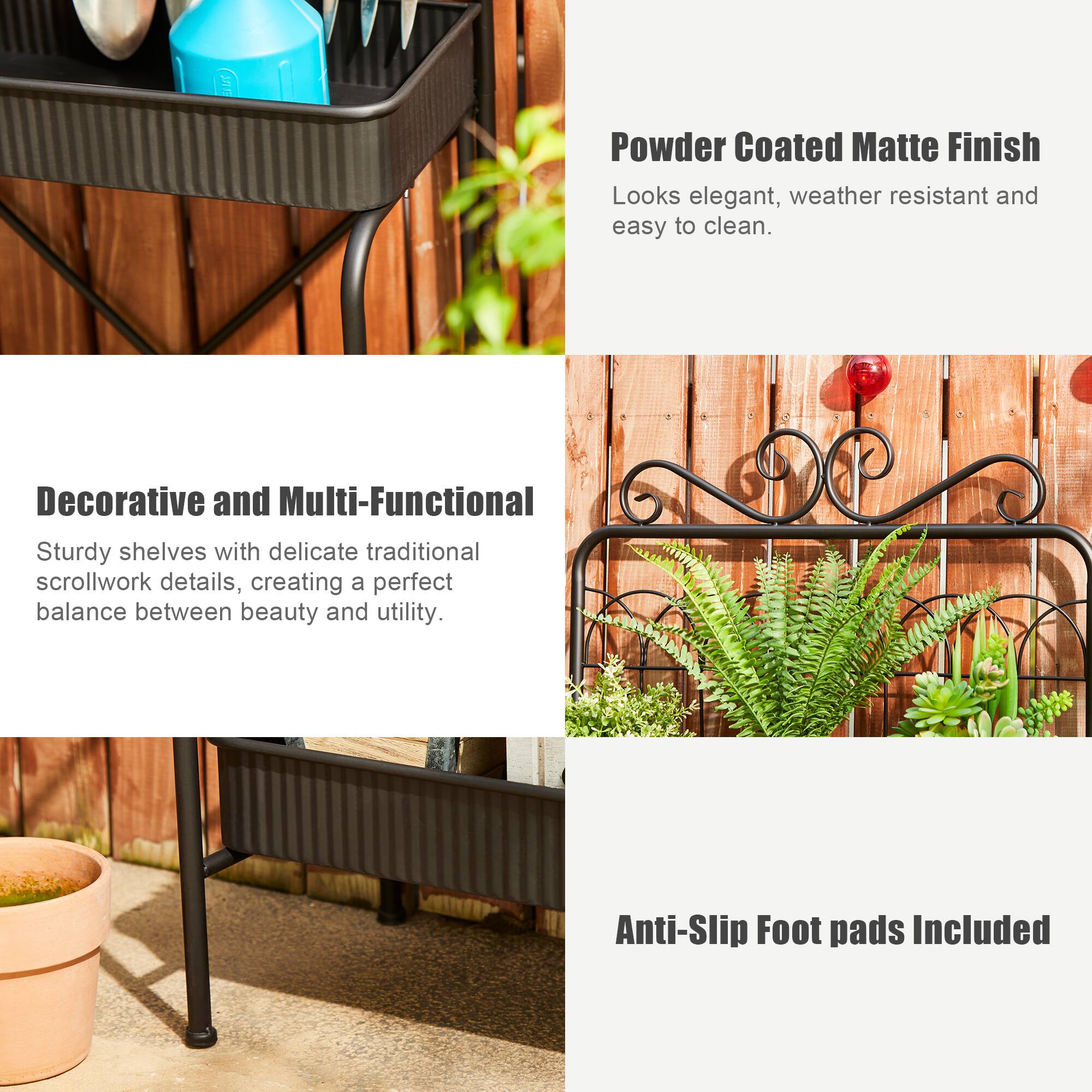 Glitzhome® 68" 3-Tier Black Metal Shelf Planter Stand