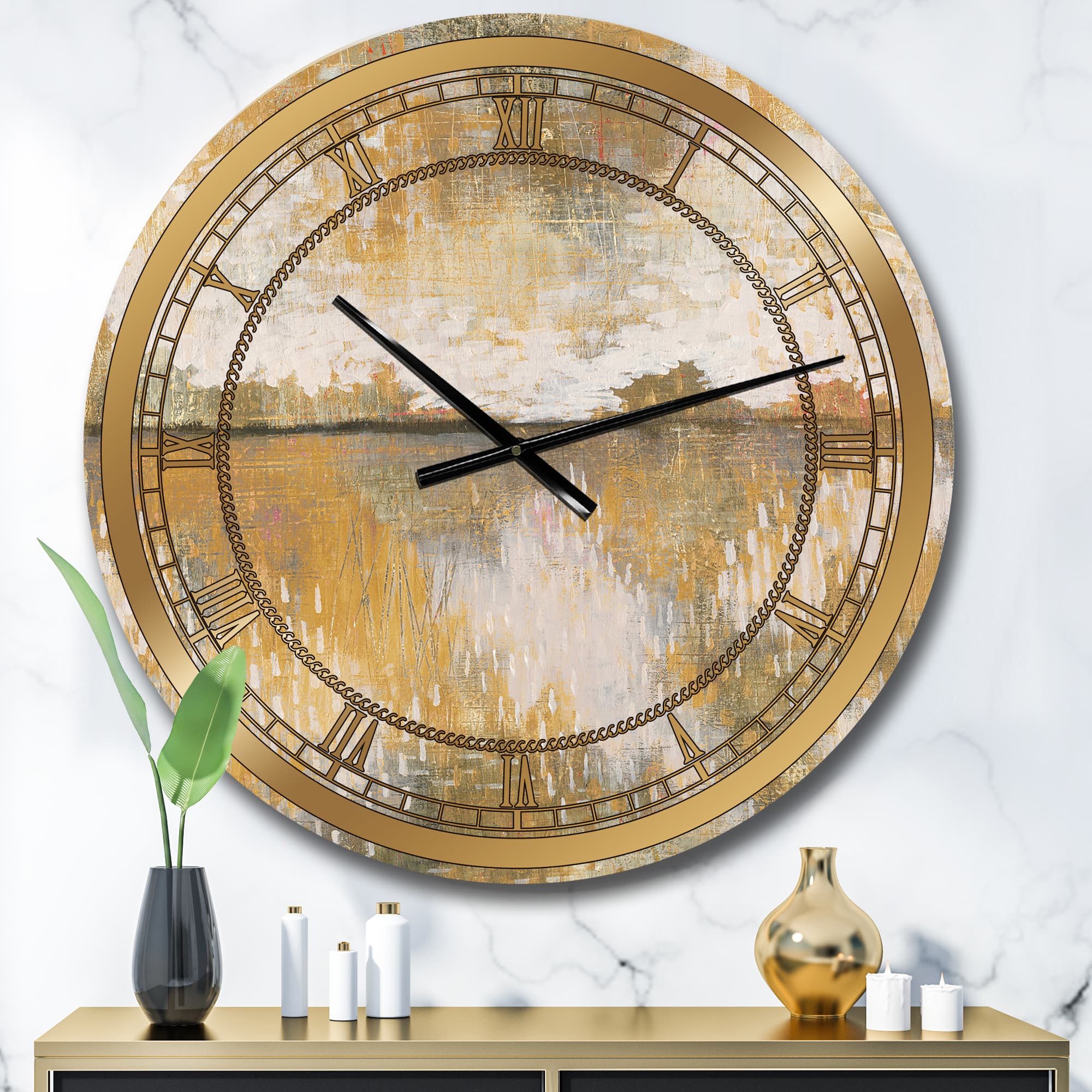 Designart Cream & Brown Curious Sky Glam Wall Clock