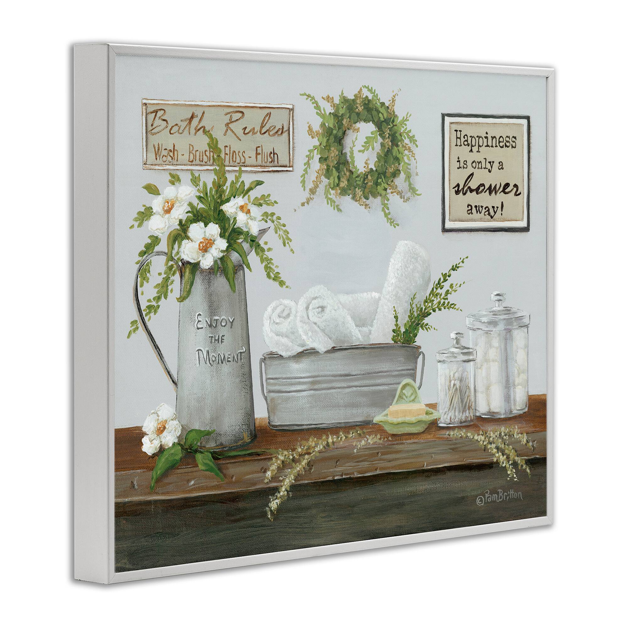 Stupell Industries Farmhouse Bathroom Counter Still Life Motivational Phrases Framed Giclee Art