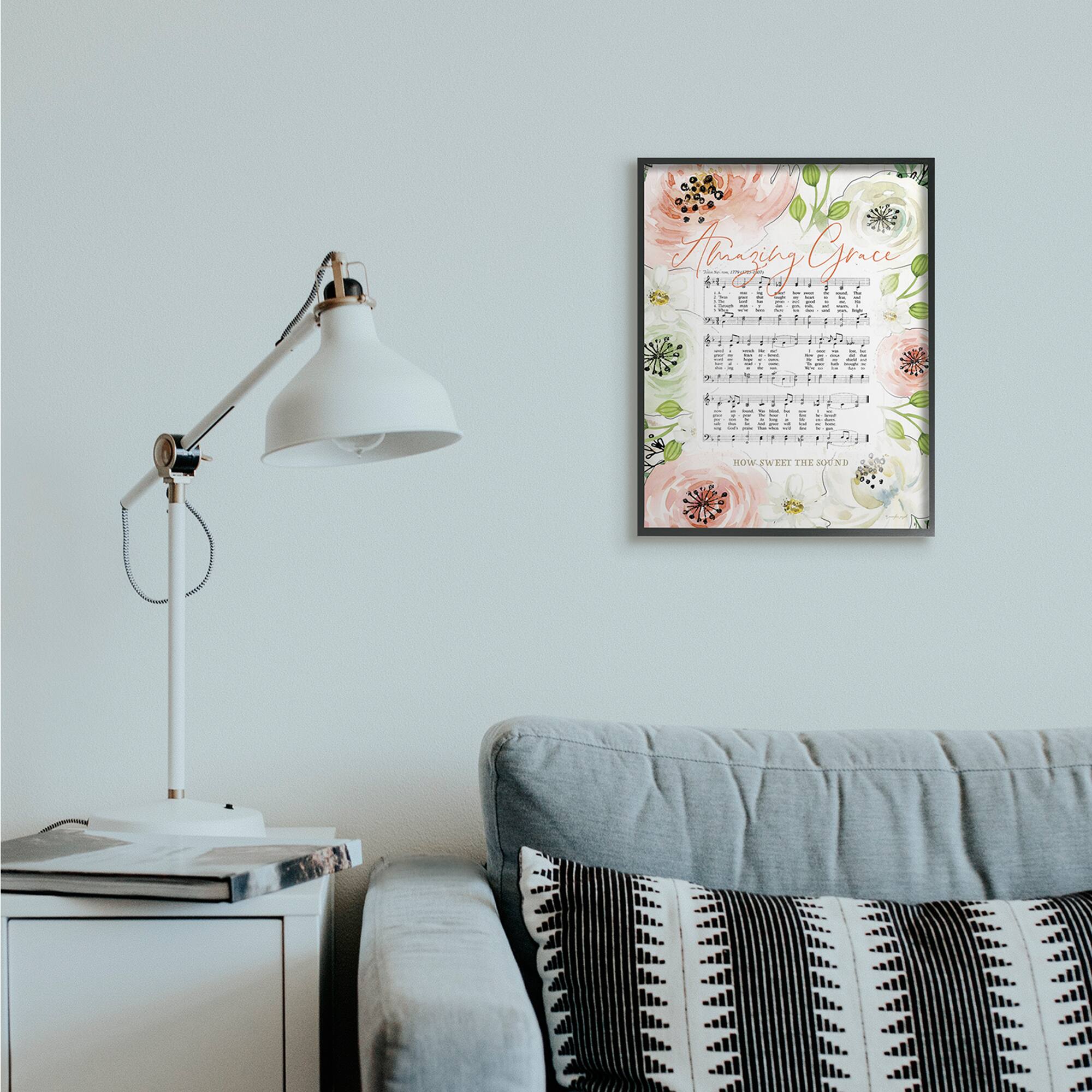 Stupell Industries Amazing Grace Pink Floral Sheet Music Wall Art