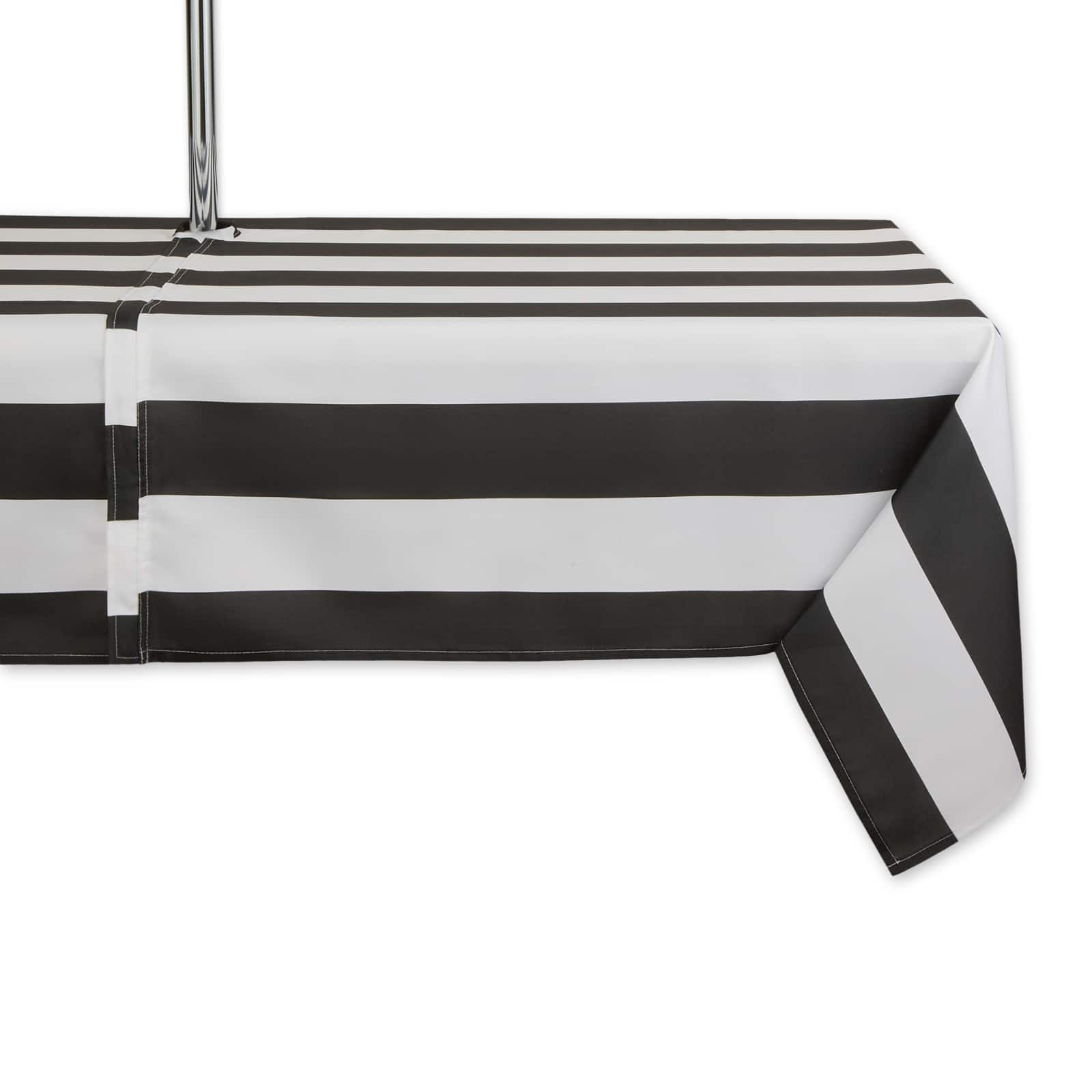 Black Cabana Stripe Print Outdoor Tablecloth with Zipper, 60&#x22; x 120&#x22;