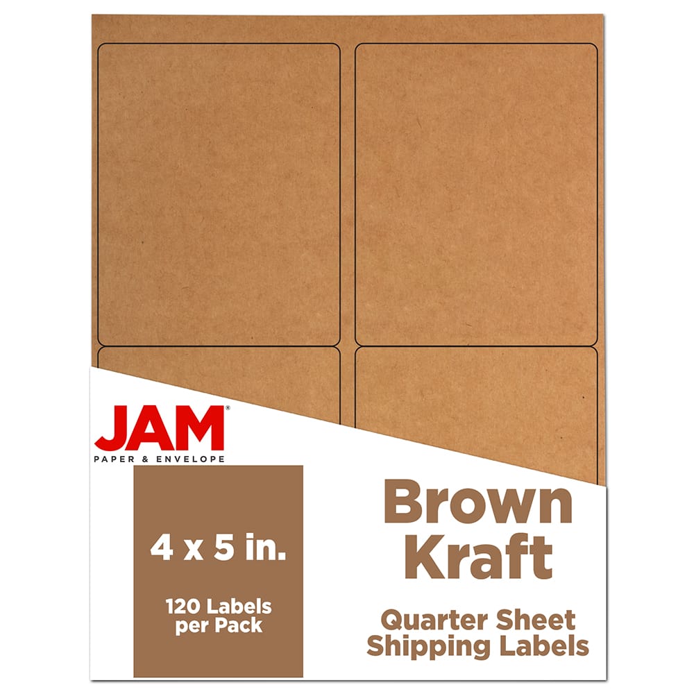 JAM Paper Quarter Sheet Brown Kraft Shipping Address Labels, 120ct.