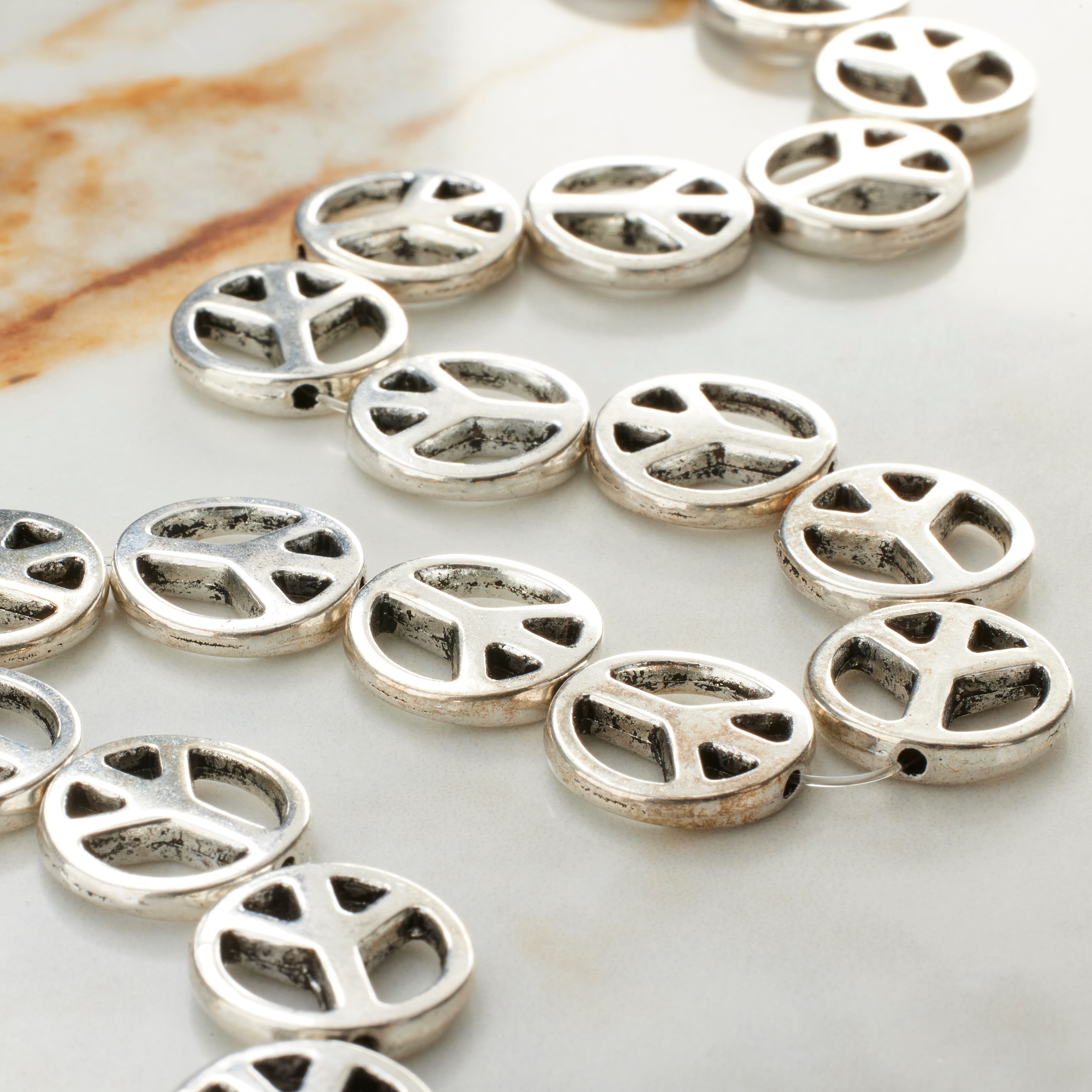 Silver Metal Peace Beads, 13mm by Bead Landing&#x2122;
