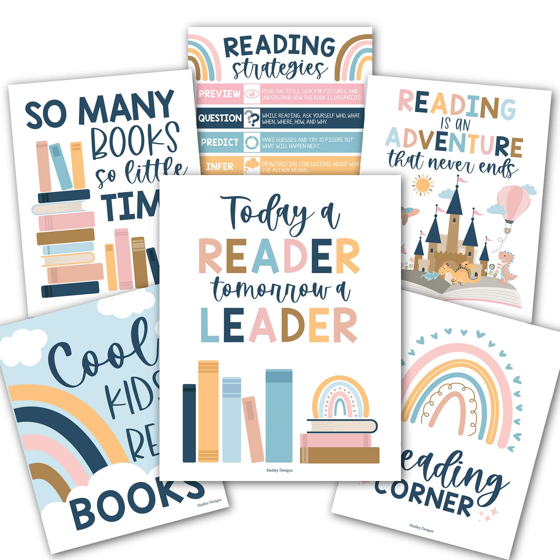 Hadley Designs 11" x 14" Boho Reading Posters for Classroom Library Décor Set