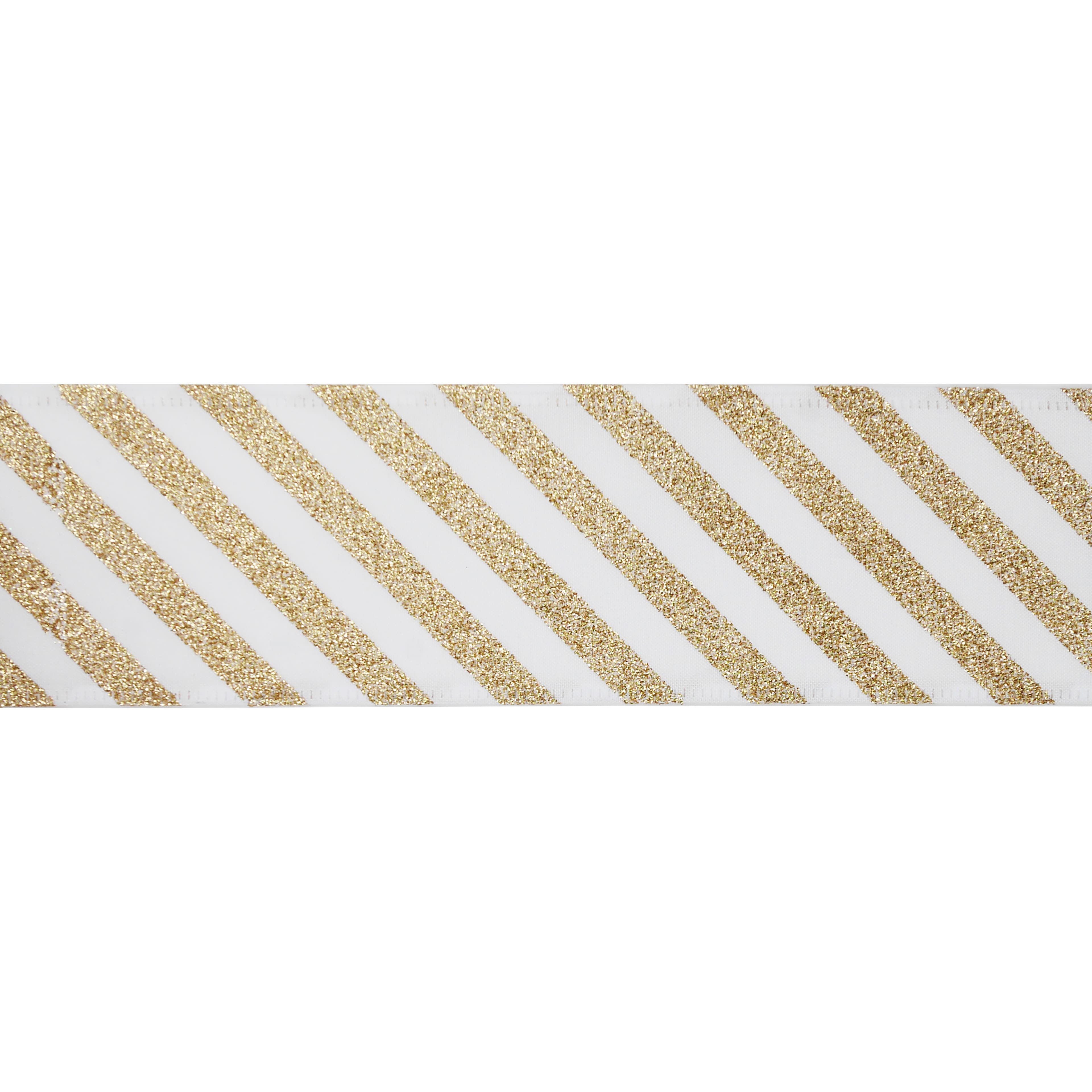 2.5&#x22; x 80ft. White &#x26; Gold Glitter Stripes Wired Jumbo Ribbon by Celebrate It&#xAE;