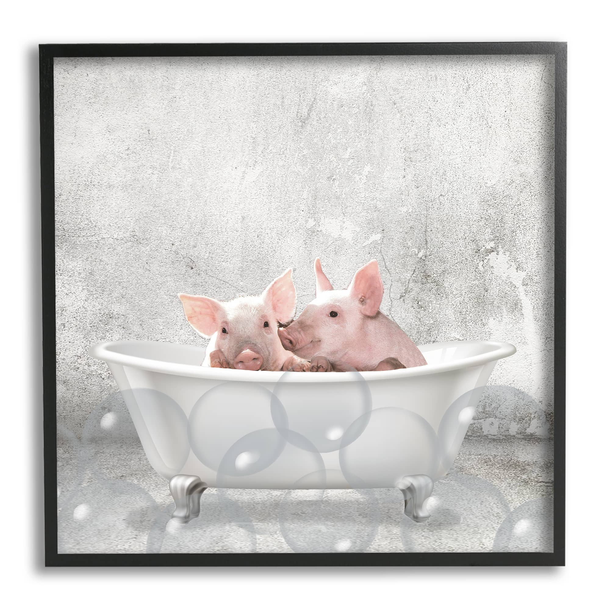 Stupell Industries Baby Piglets Bath Time Wall Art in Black Frame