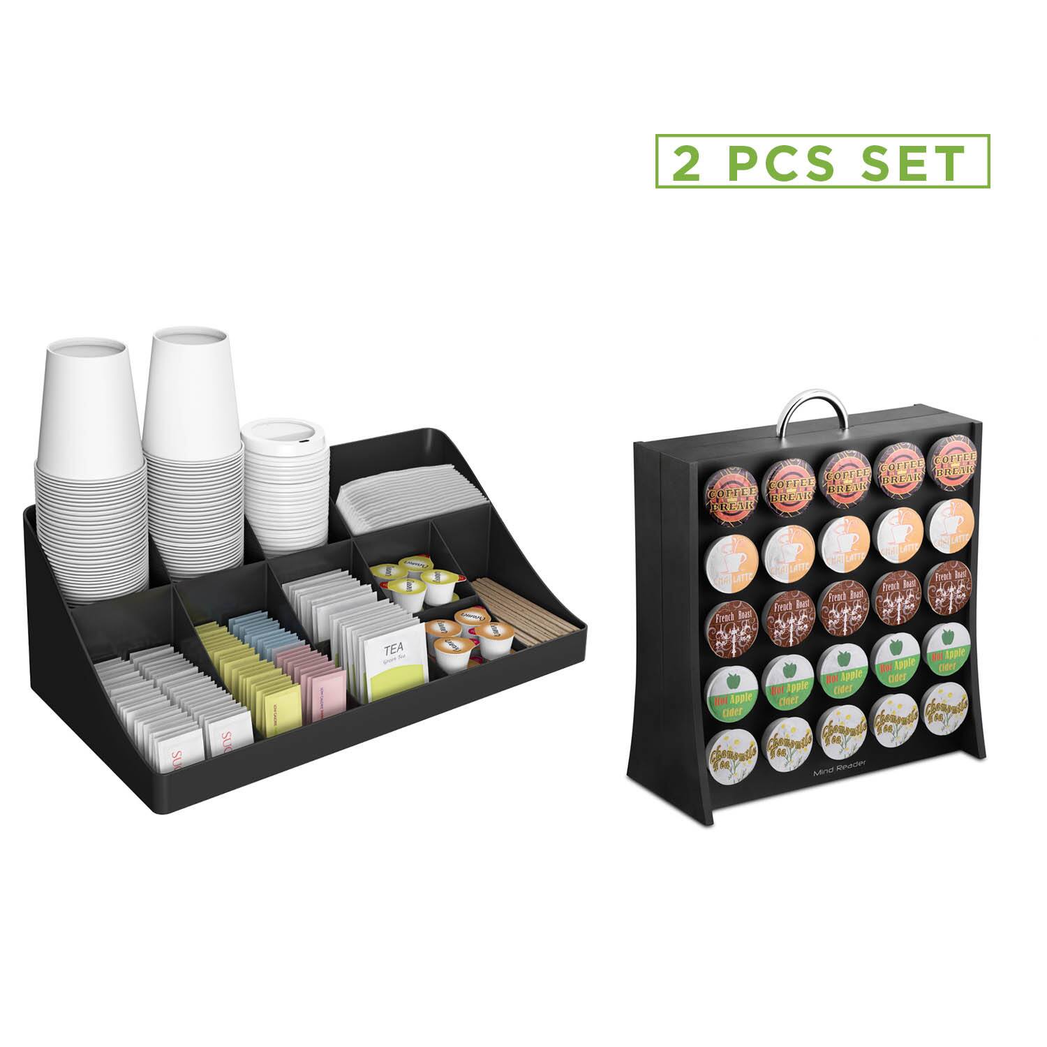 Mind Reader Black 11 Compartment Coffee Condiment Organizer &#x26; 50 Capacity Single Serve Coffee Pod Holder Storage Organizer