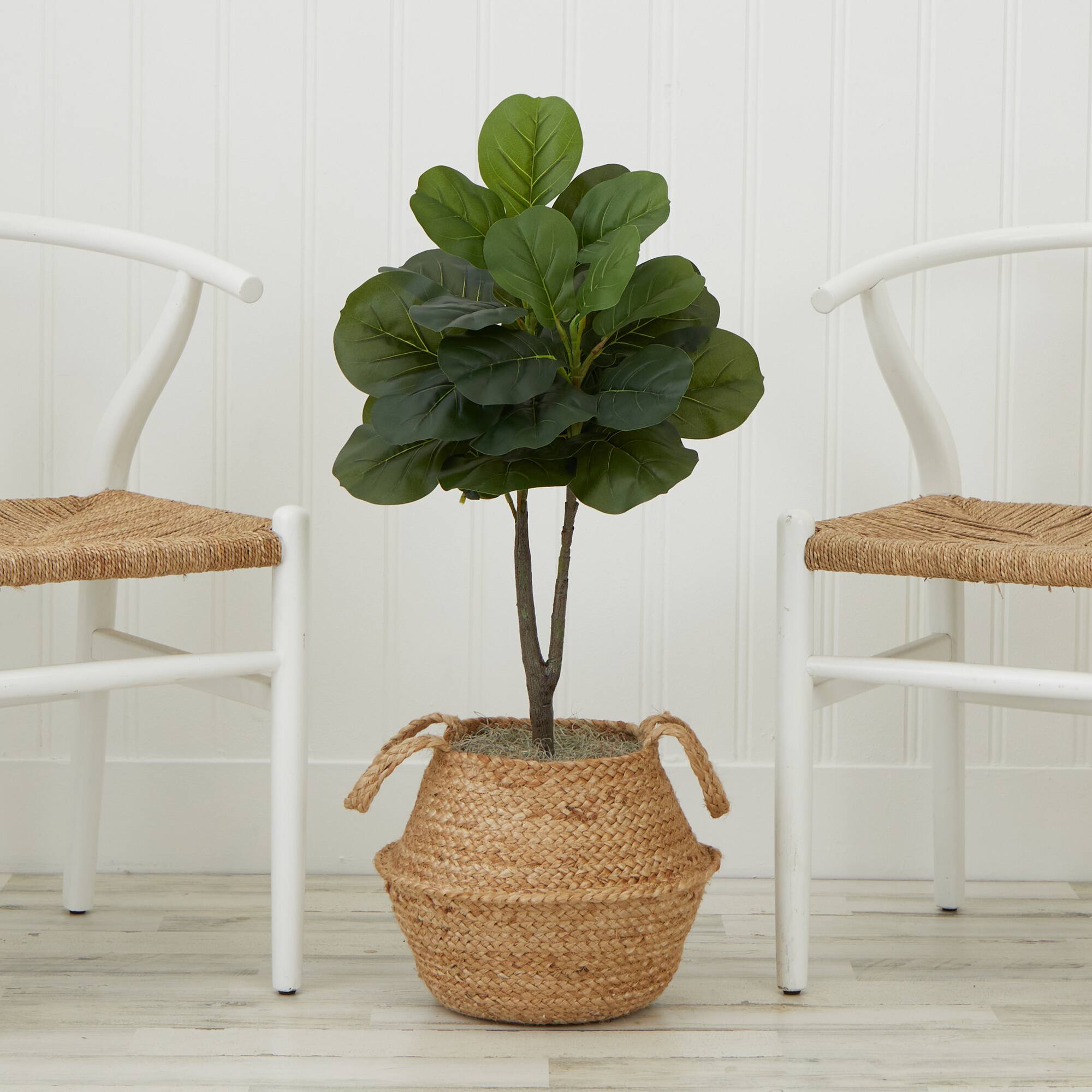3ft. Artificial Fiddle Leaf Fig Tree With Handmade Cotton &#x26; Jute Woven Basket DIY Kit