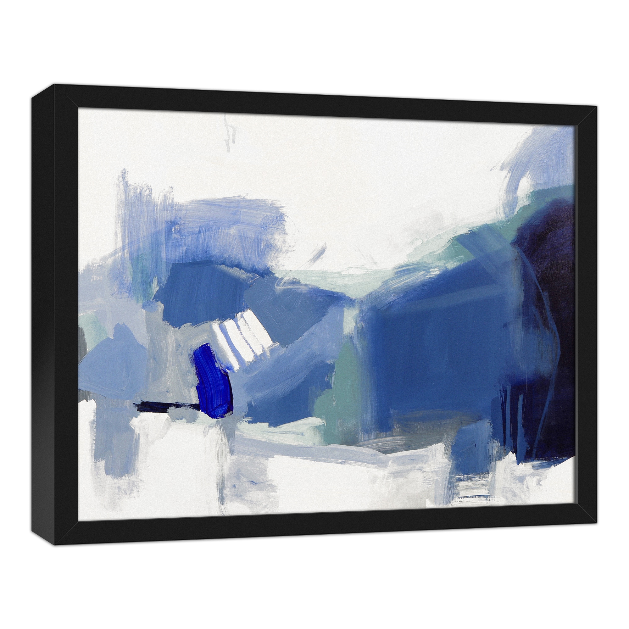 Abstracted Blues Canvas Wall Art in Black Frame