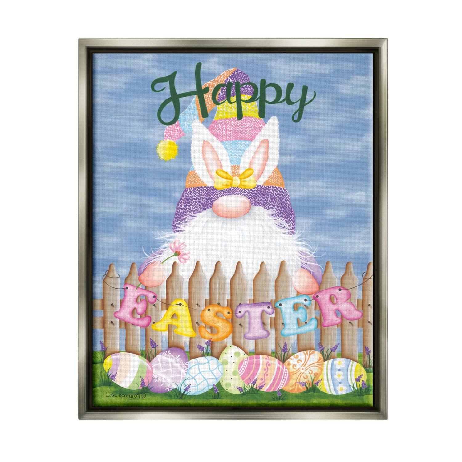 Stupell Industries Happy Easter Garden Gnome Eggs Floater Framed Art
