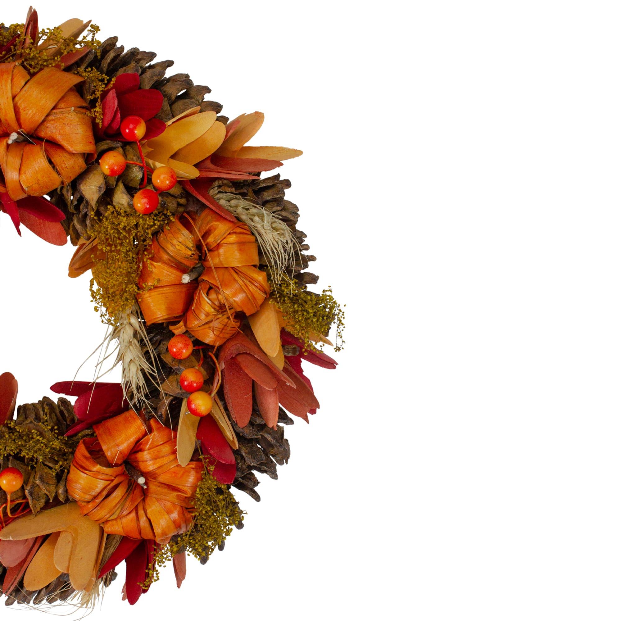 11&#x22; Brown &#x26; Orange Pinecone &#x26; Pumpkin Fall Wreath