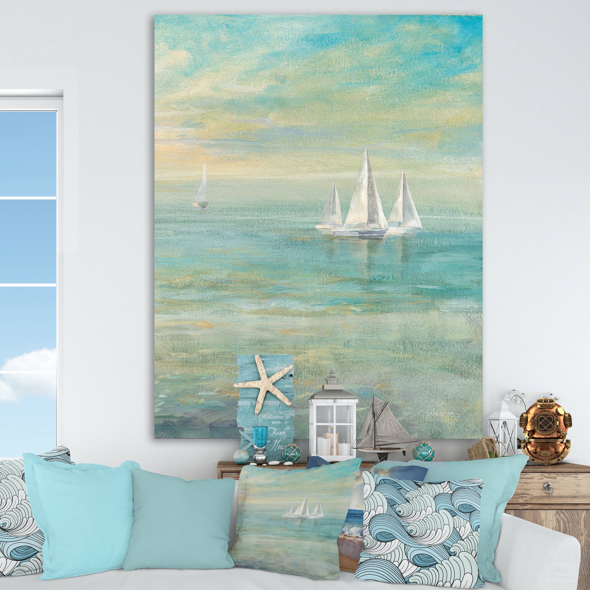 Designart - Sunrise Boat II - Nautical & Coastal Canvas Art