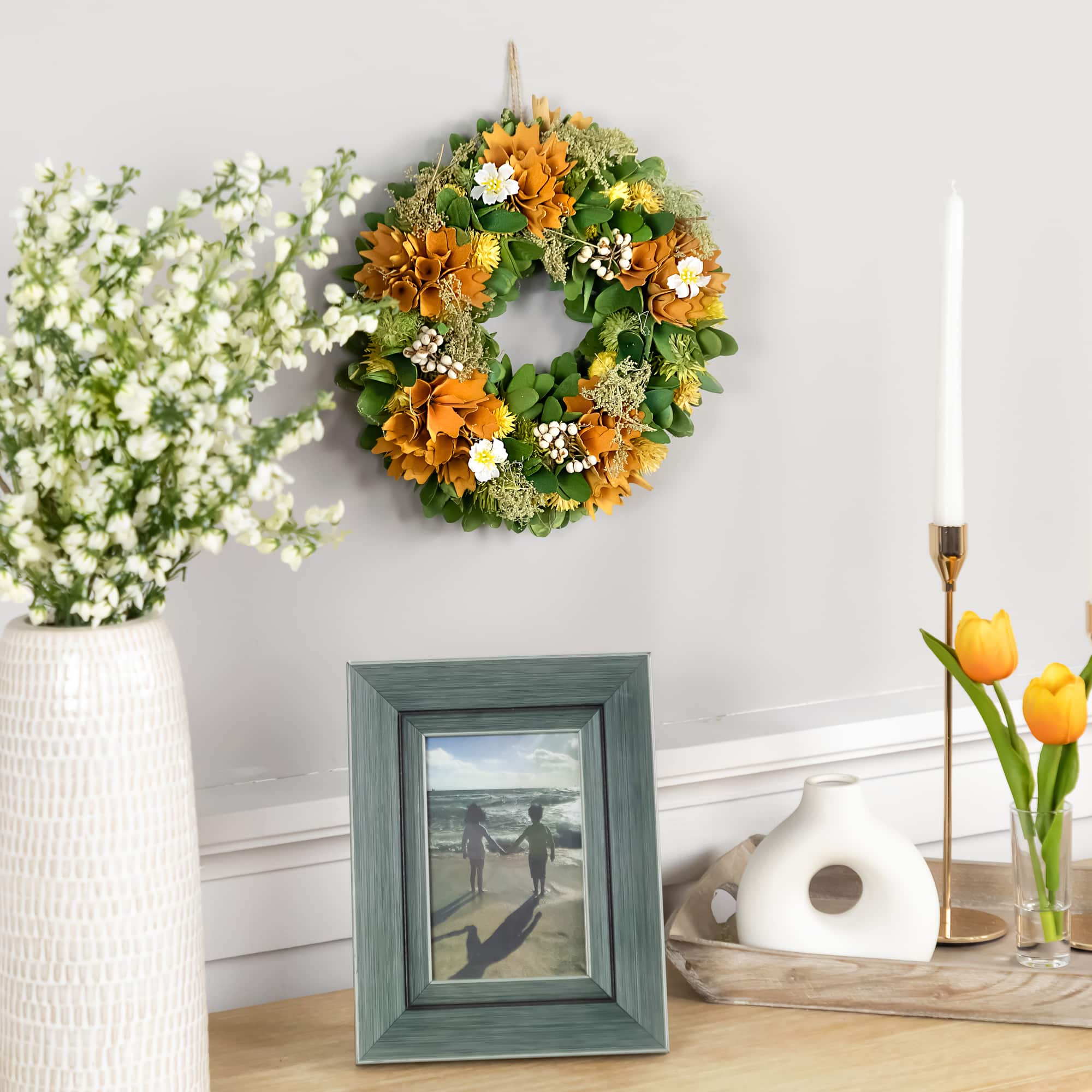 11&#x22; Orange Mixed Floral Artificial Spring Wreath