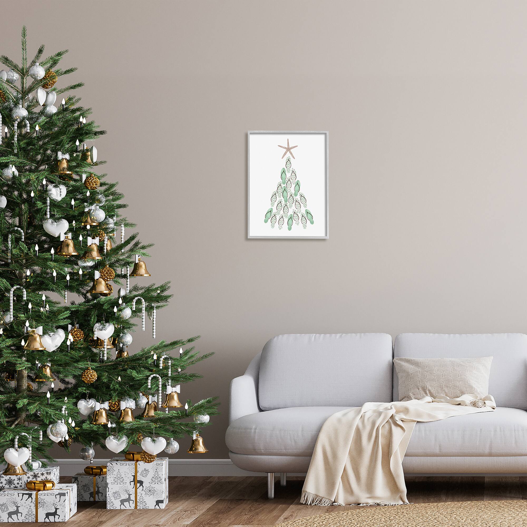 Stupell Industries Flip Flop Beachy Christmas Tree Black Framed Giclee Art