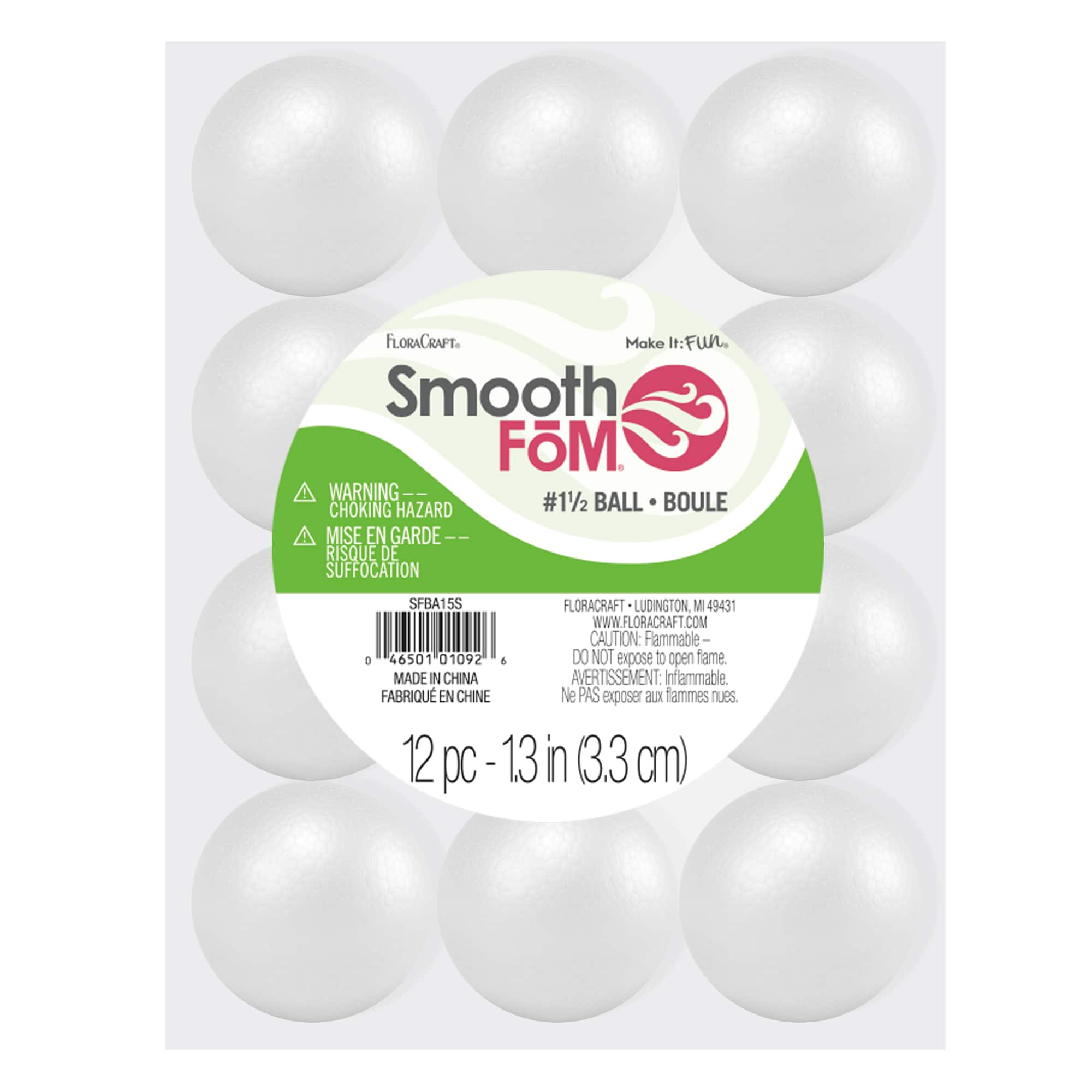 FloraCraft® SmoothFōM® 1.3" White Foam Balls, 12ct.