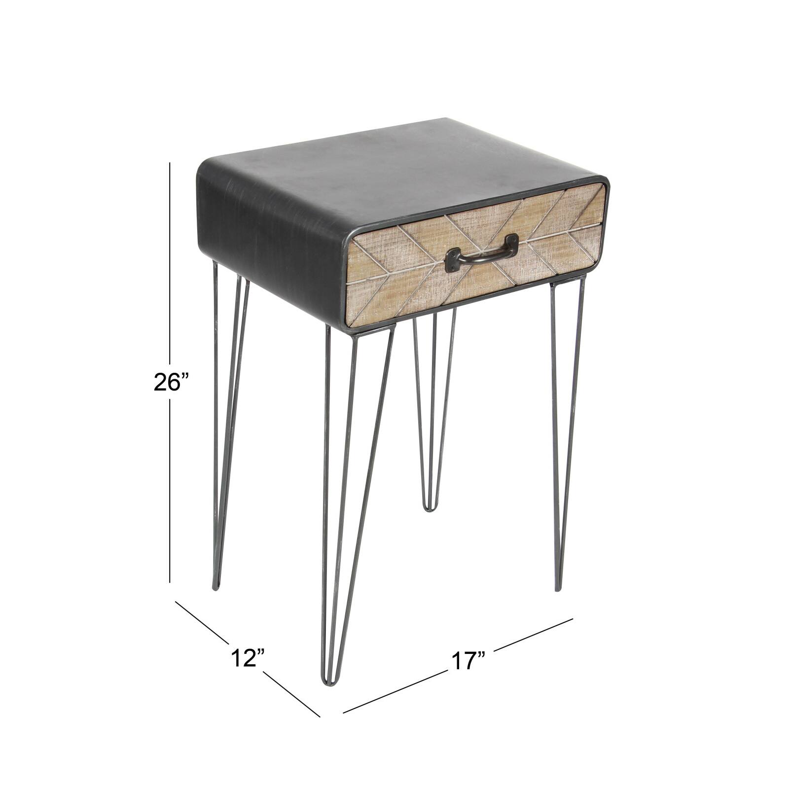 2ft. Black Iron and Wood Modern Accent Table