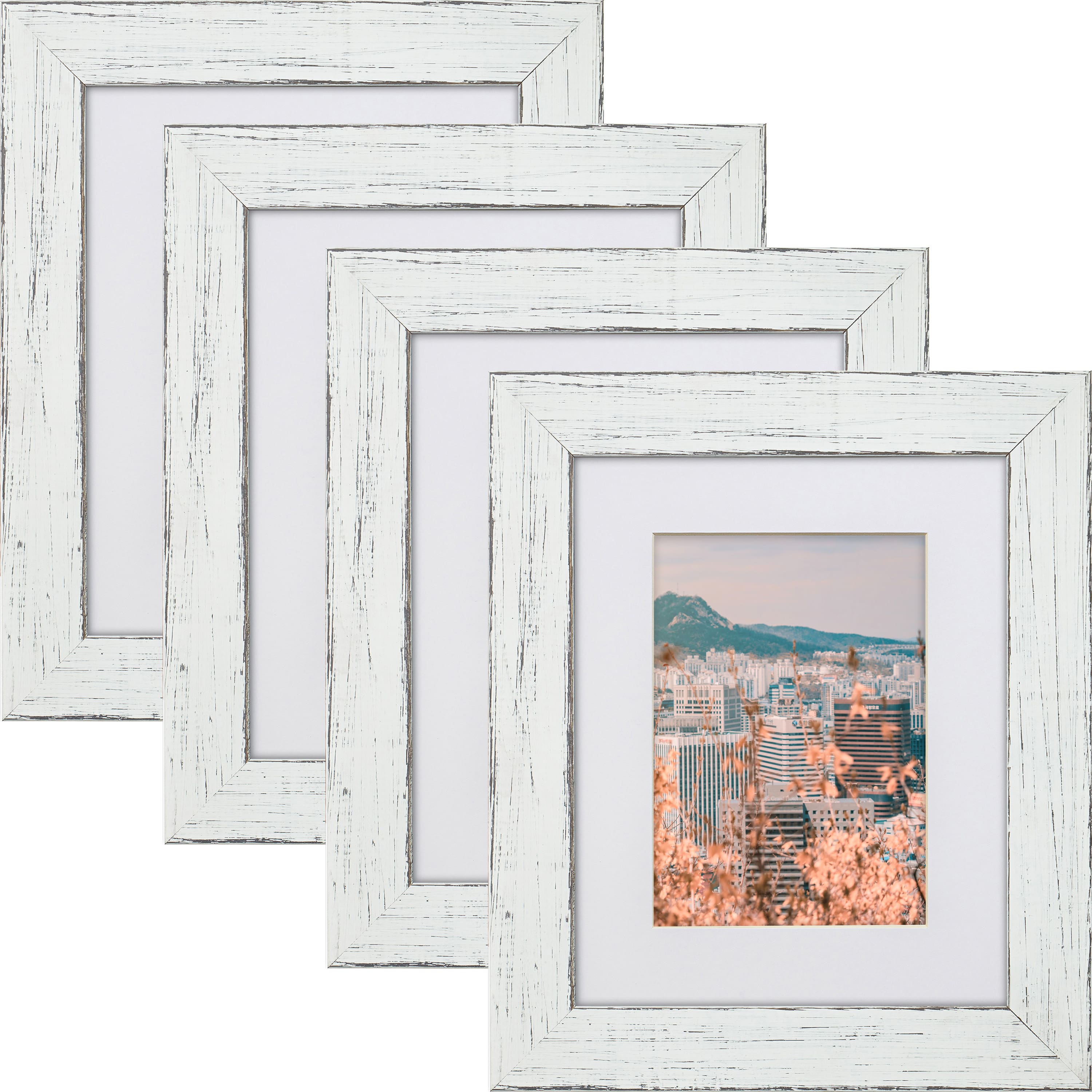 Craig Frames 4 Pack: Jasper Marshmallow Weathered White Picture Frame with Mat