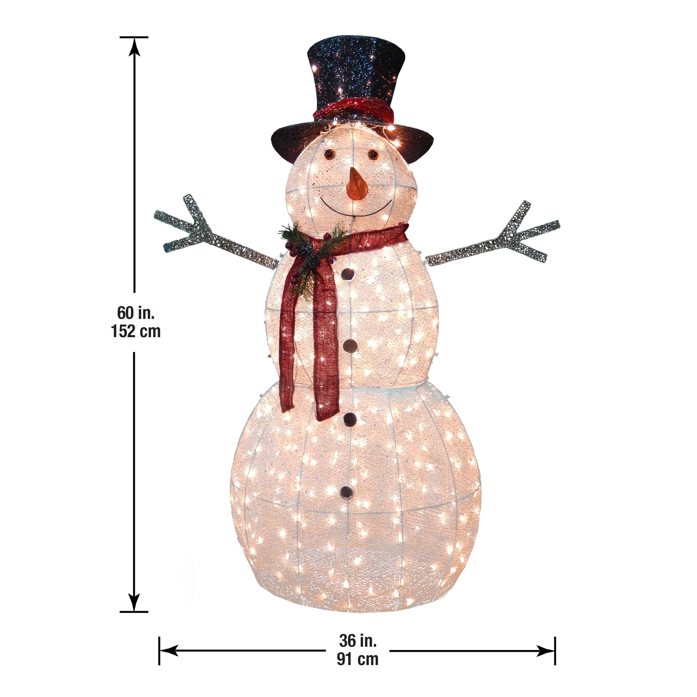 60&#x22; Crystal Snowman Decoration, Warm White LED Lights