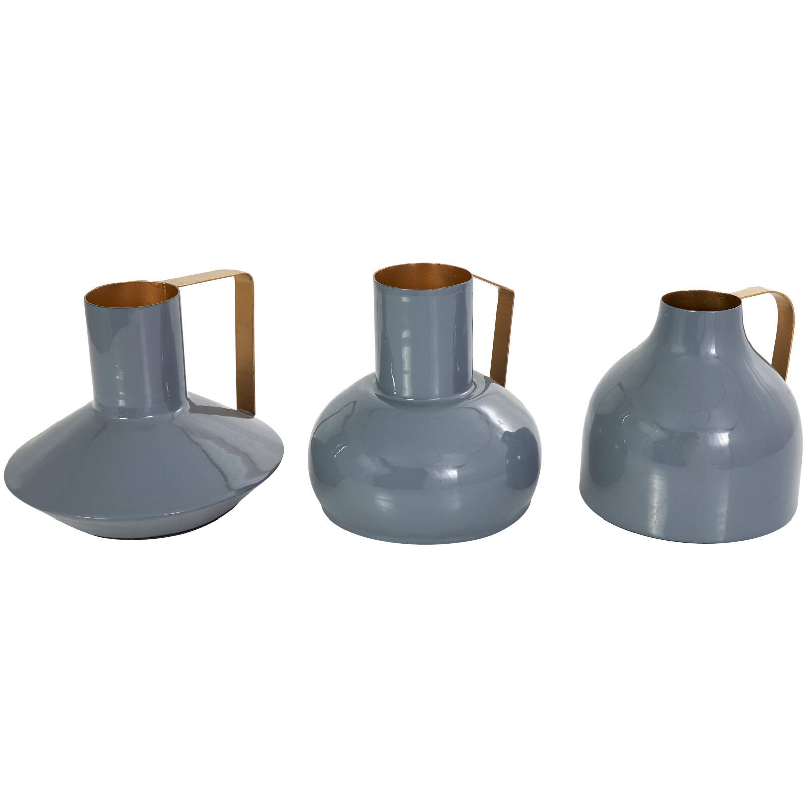 CosmoLiving by Cosmopolitan Blue Metal Abstract Enameled Vase with Geometric Gold Handle Set