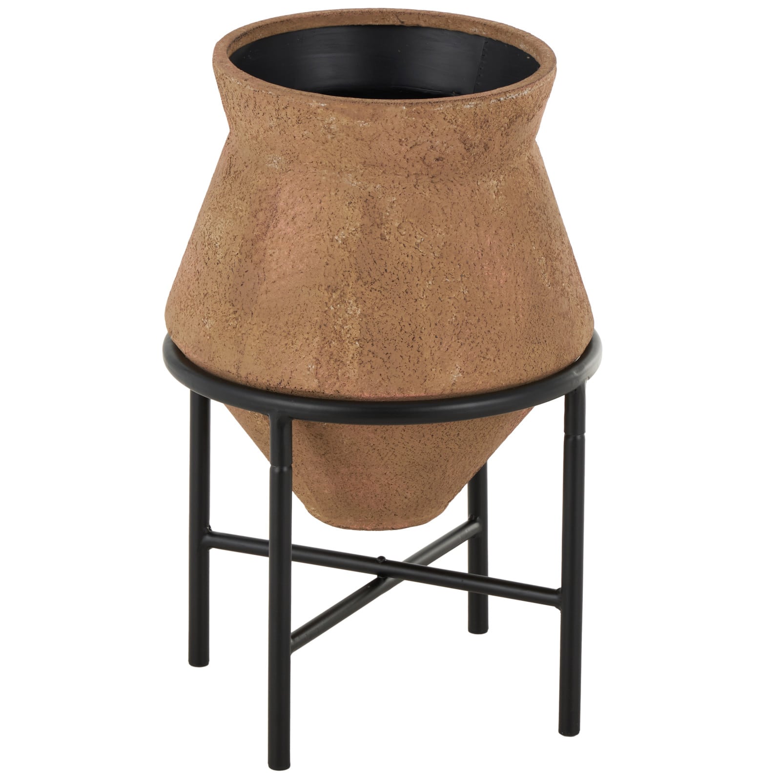 20&#x22; Brown Wide Metal Vase with Black Stand