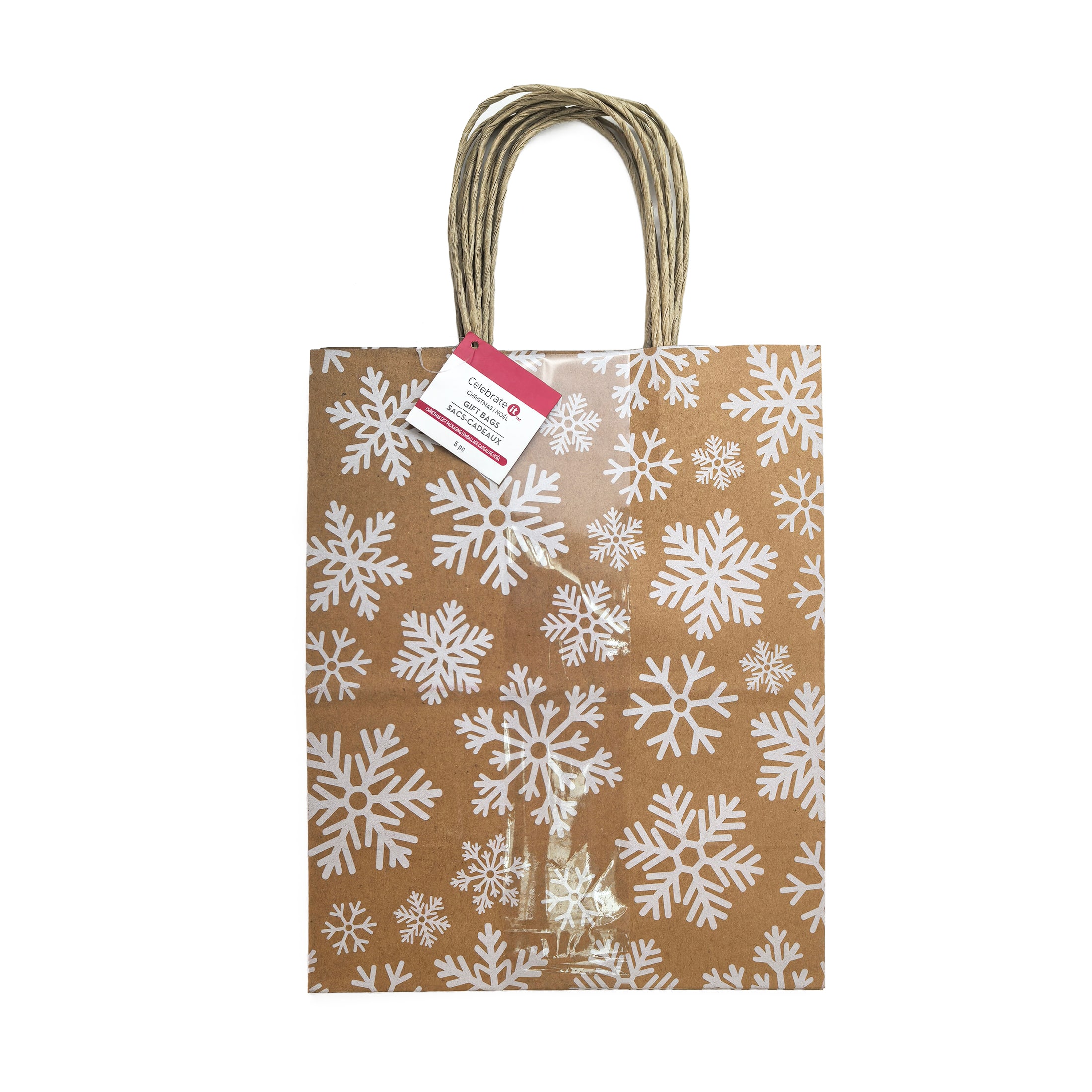 Medium Snowflakes Kraft Gift Bags, 5ct. by Celebrate It™