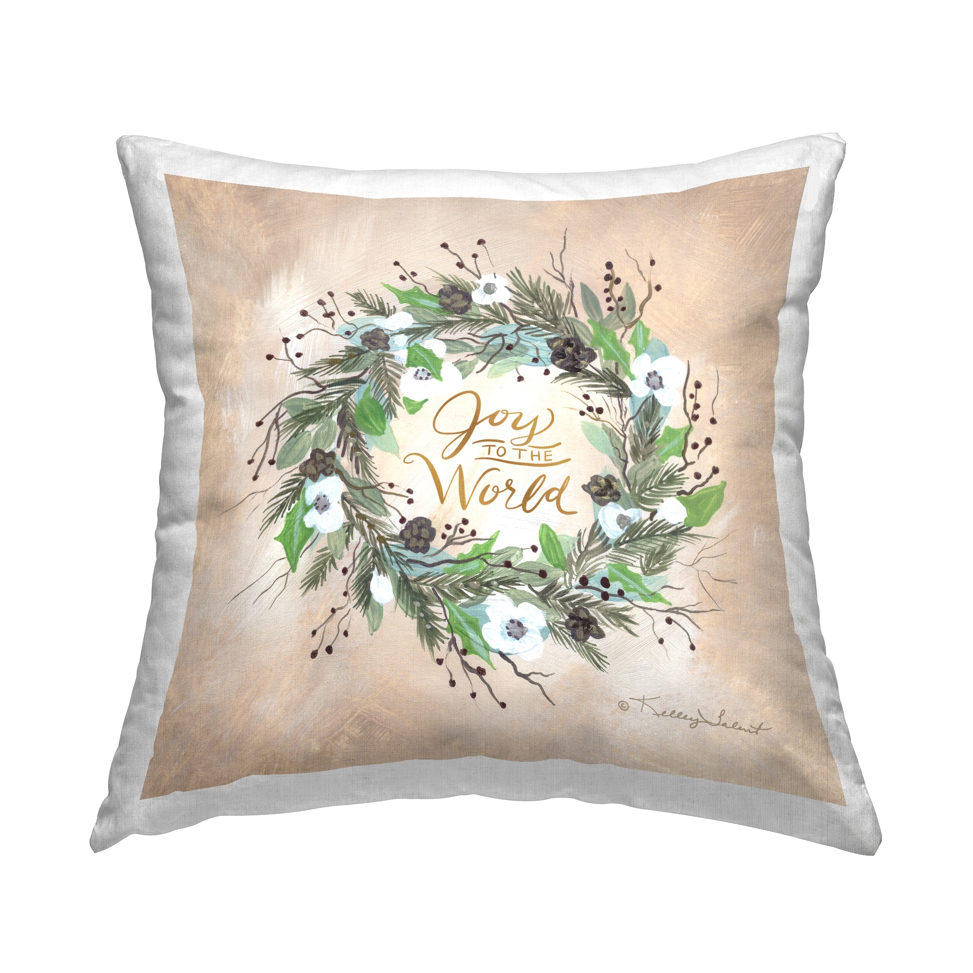 Stupell Industries Joy to the World Pine Wreath Throw Pillow
