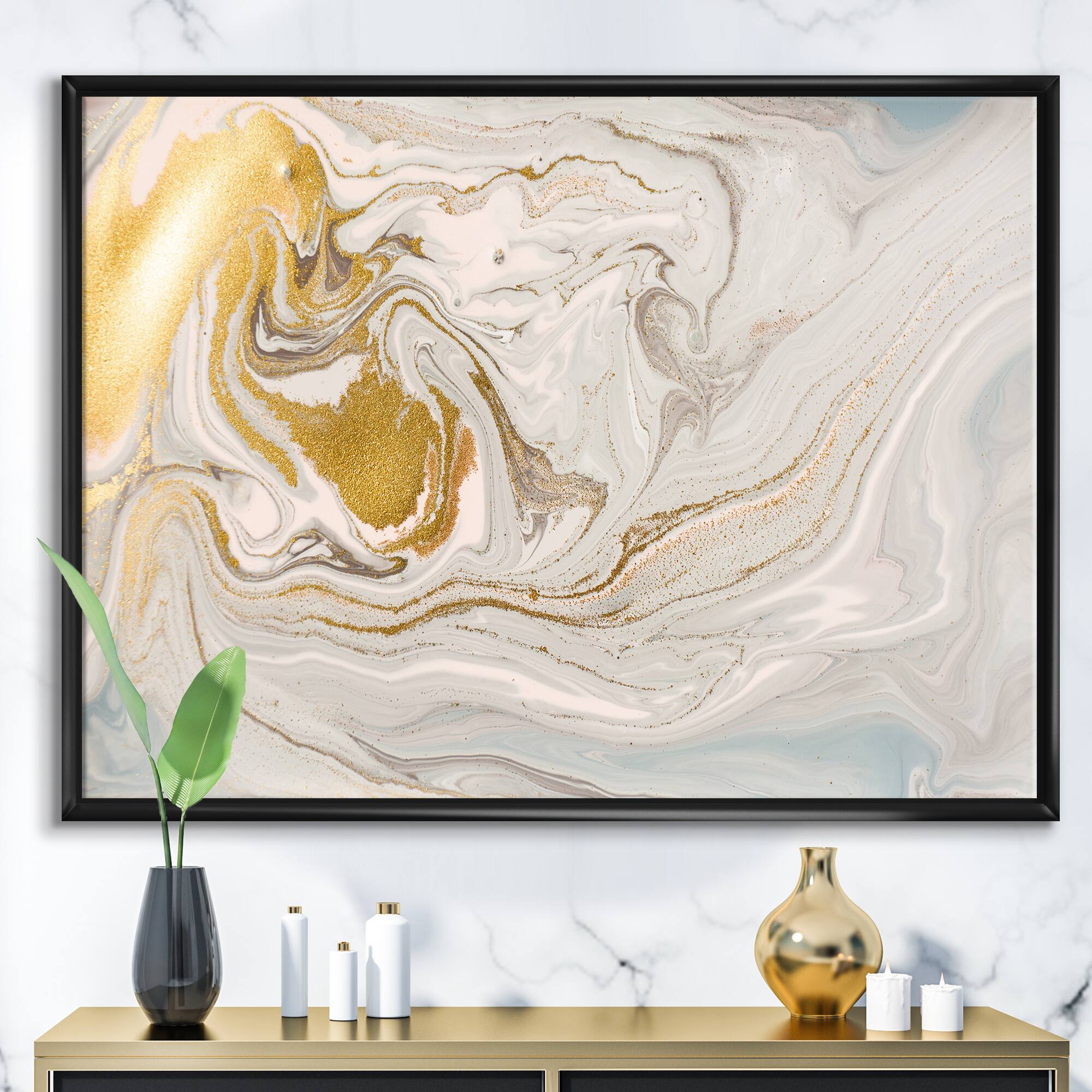 Designart - Pastel and Gold Glitter Marble