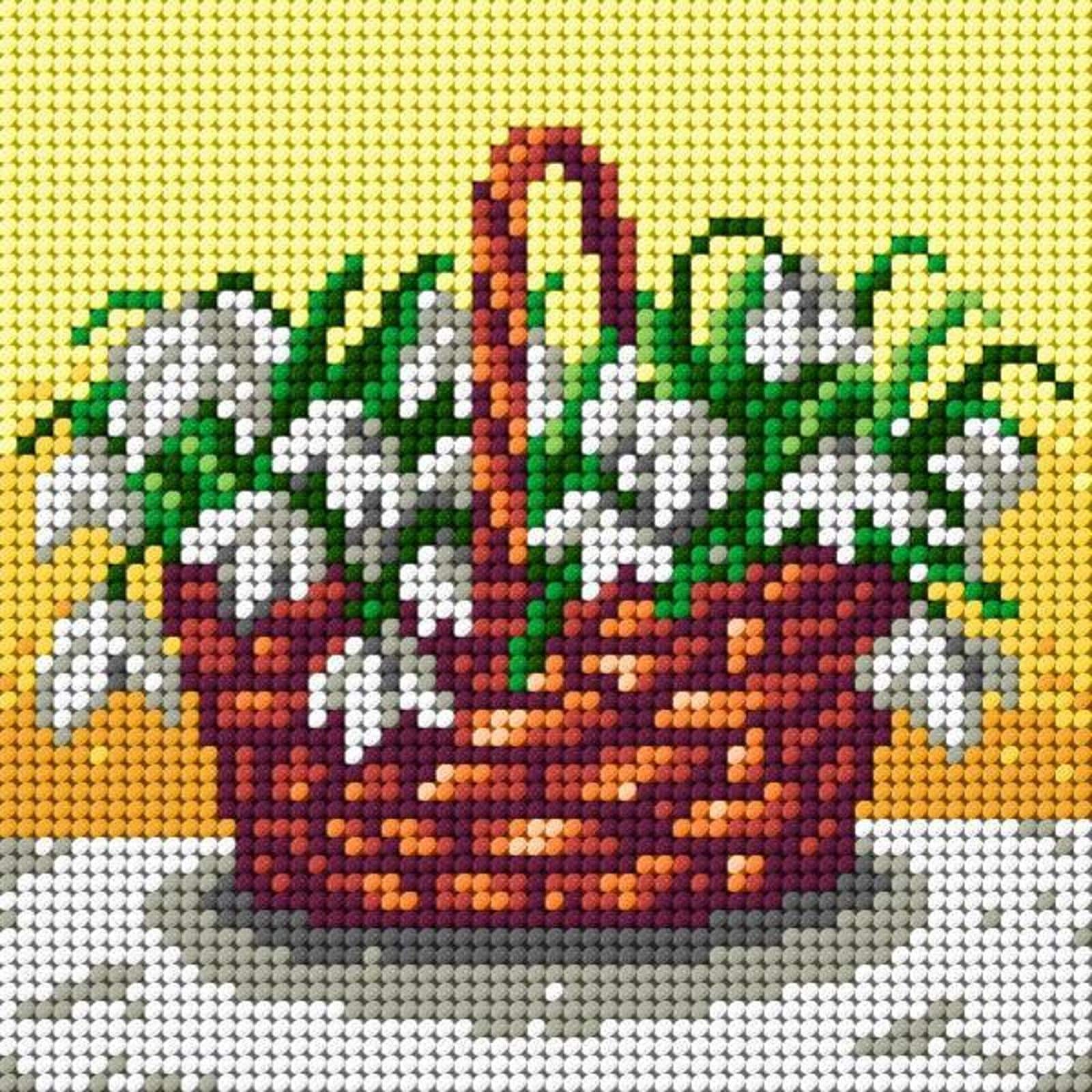 Orchidea Basket of Snowdrops Gobelin Canvas for Halfstitch