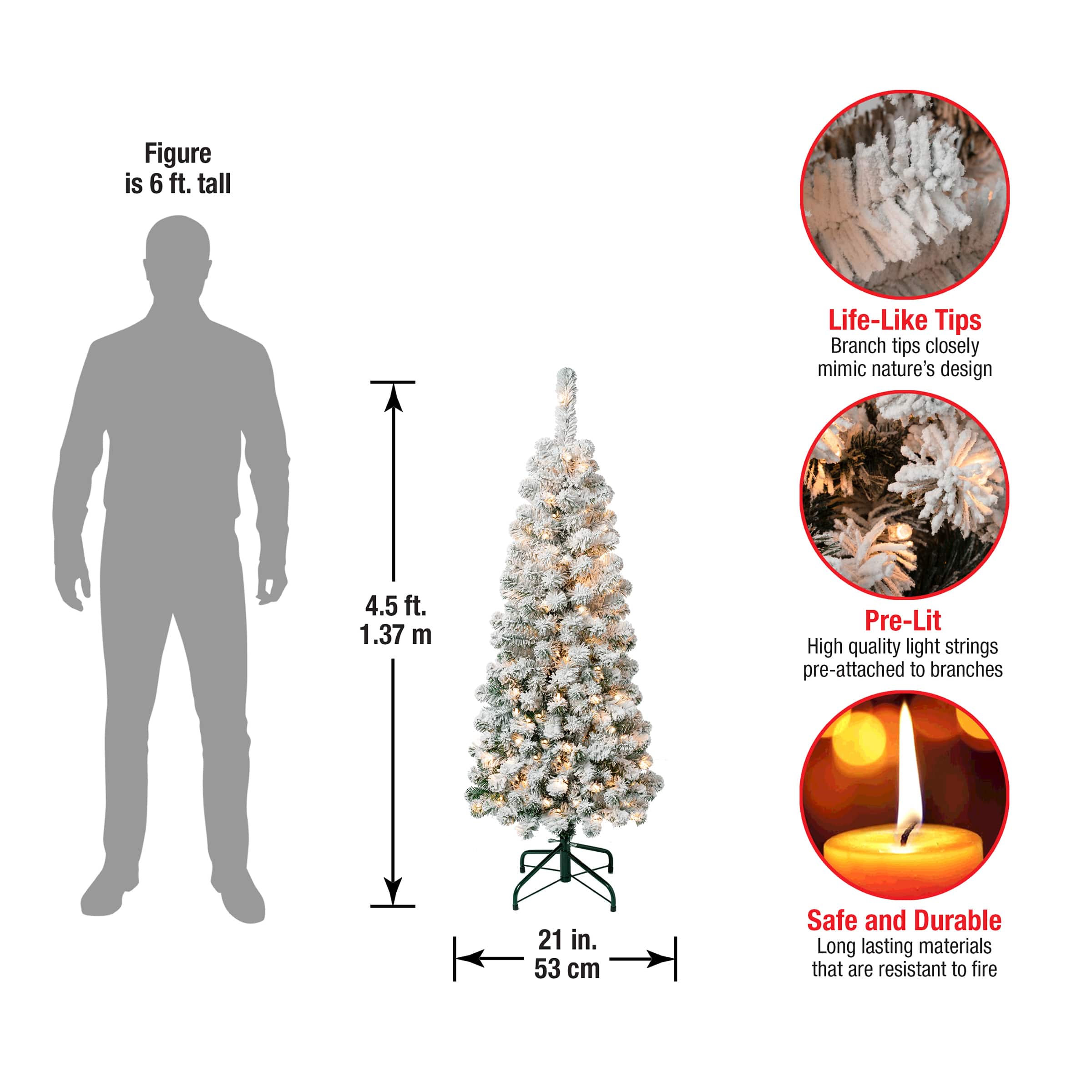 4.5ft. Acacia Pencil Slim Flocked Artificial Christmas Tree, Clear Lights