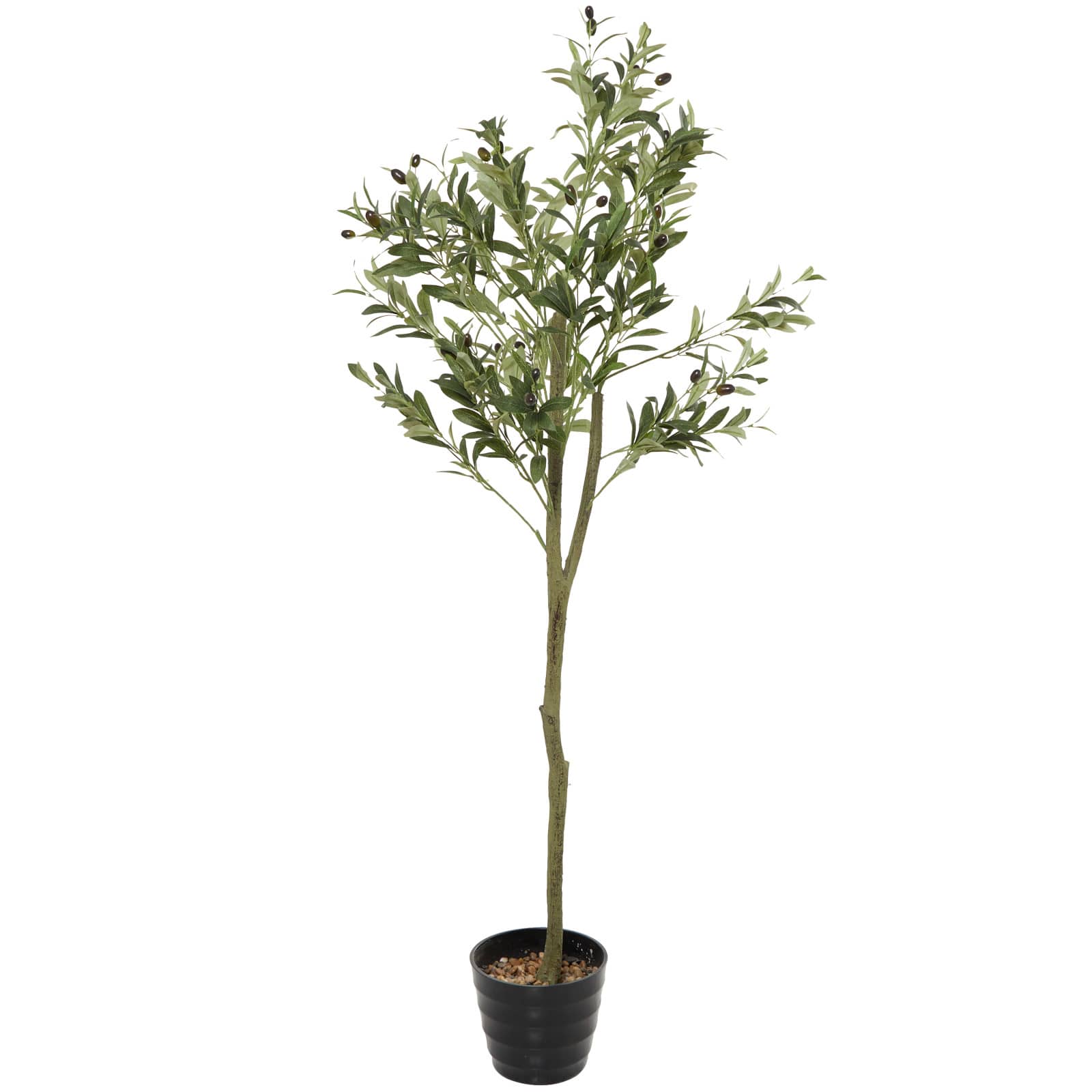 59" Green Plastic Olive Artificial Tree With Black Melamine Pot
