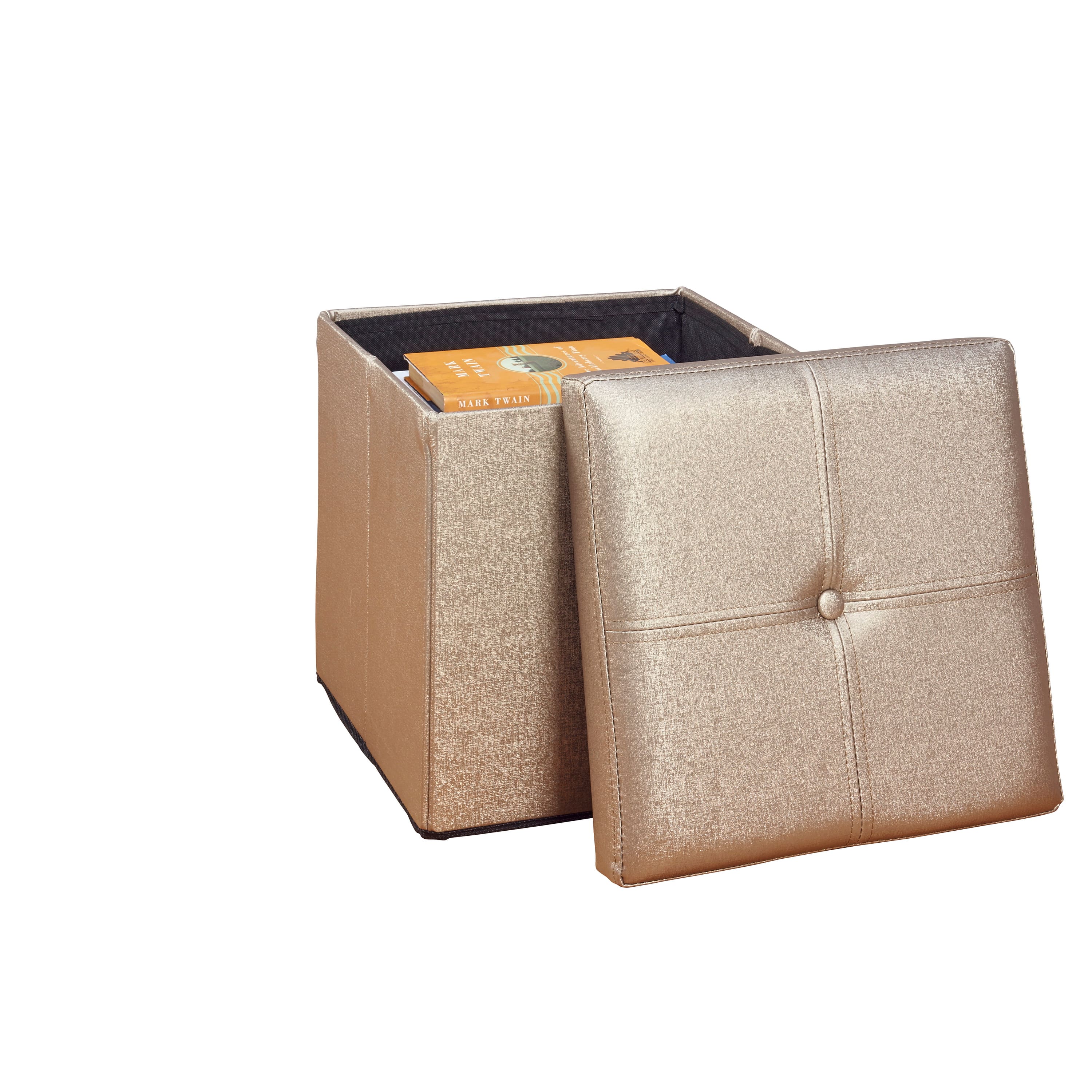 Simplify Metallic Faux Leather Folding Storage Ottoman Cube